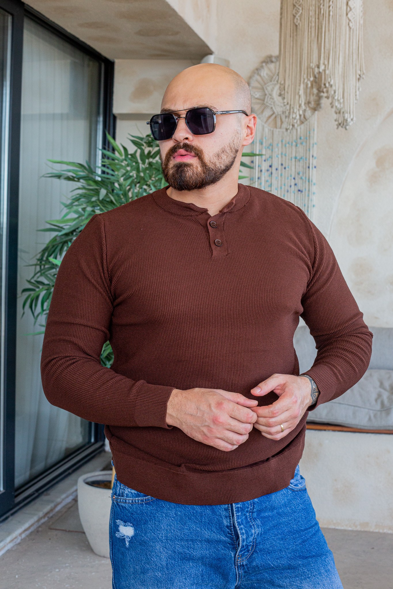Düğme Detaylı Henley Yaka Erkek Triko Kazak (SVTKA109)