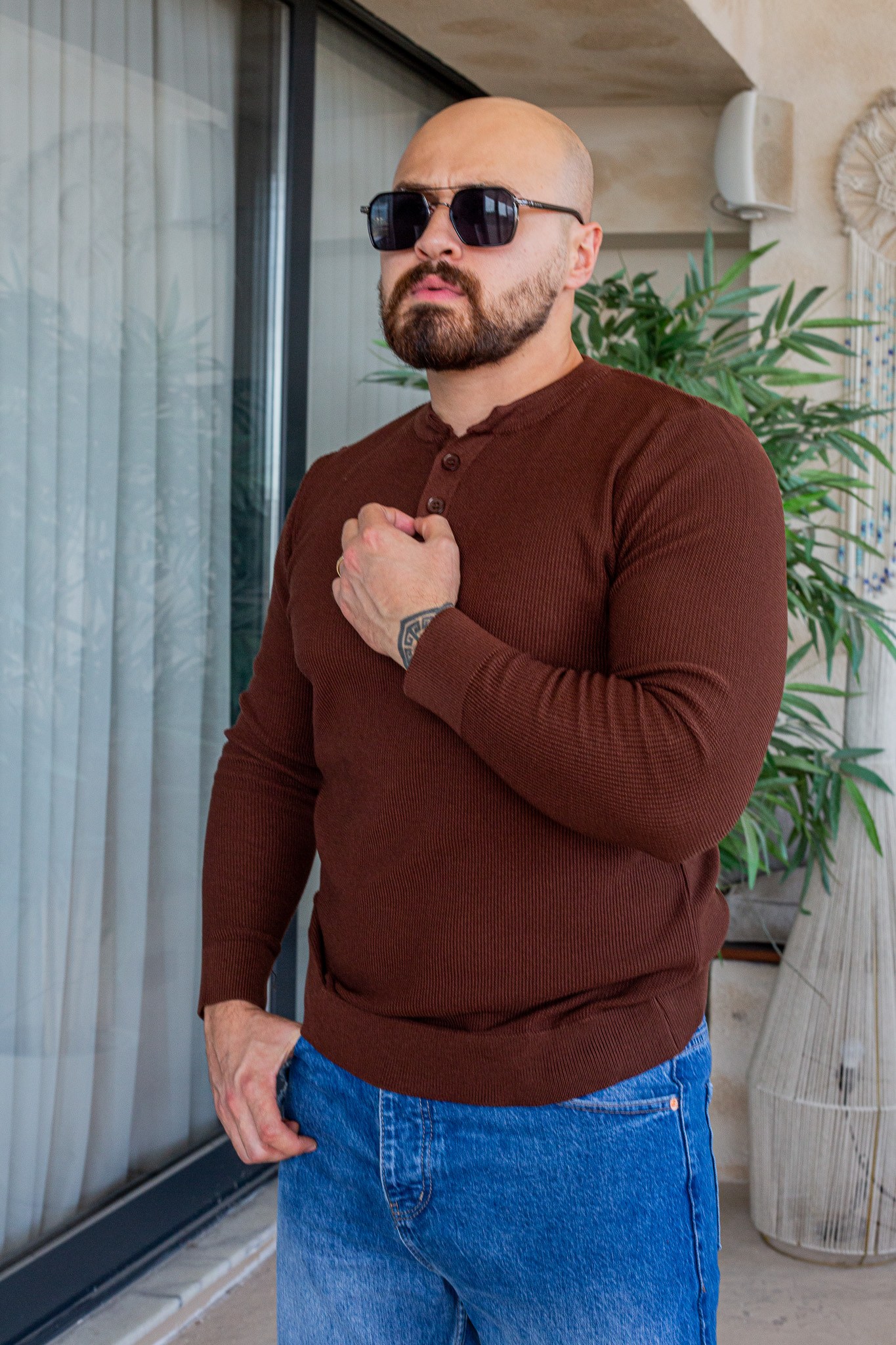 Düğme Detaylı Henley Yaka Erkek Triko Kazak (SVTKA109)