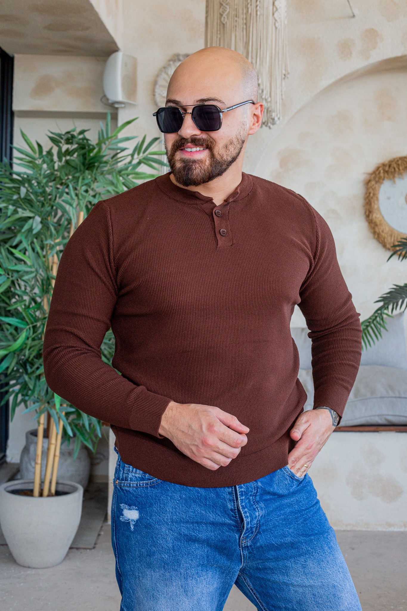 Düğme Detaylı Henley Yaka Erkek Triko Kazak (SVTKA109)