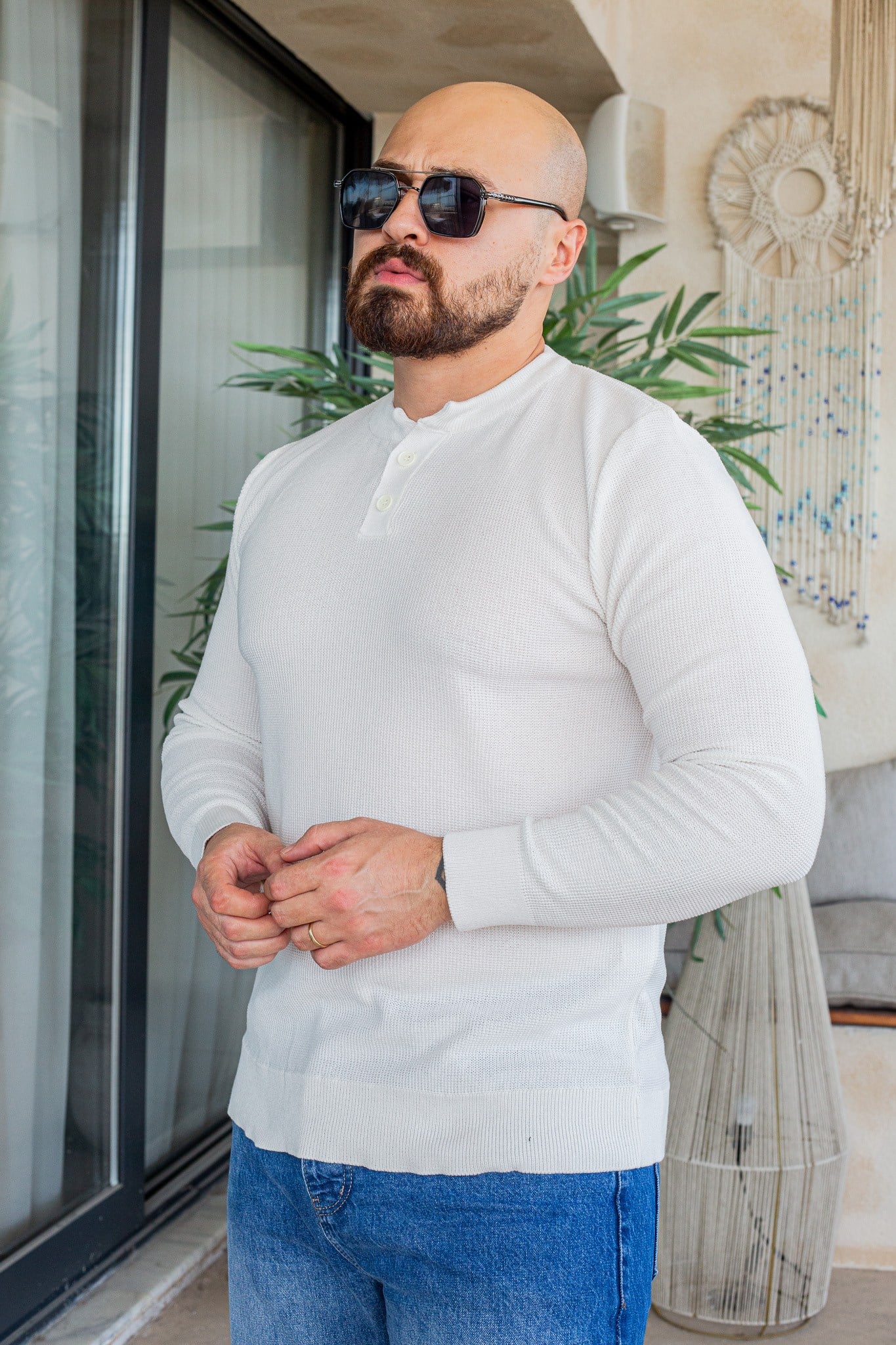 Düğme Detaylı Henley Yaka Erkek Triko Kazak (SVTB109)