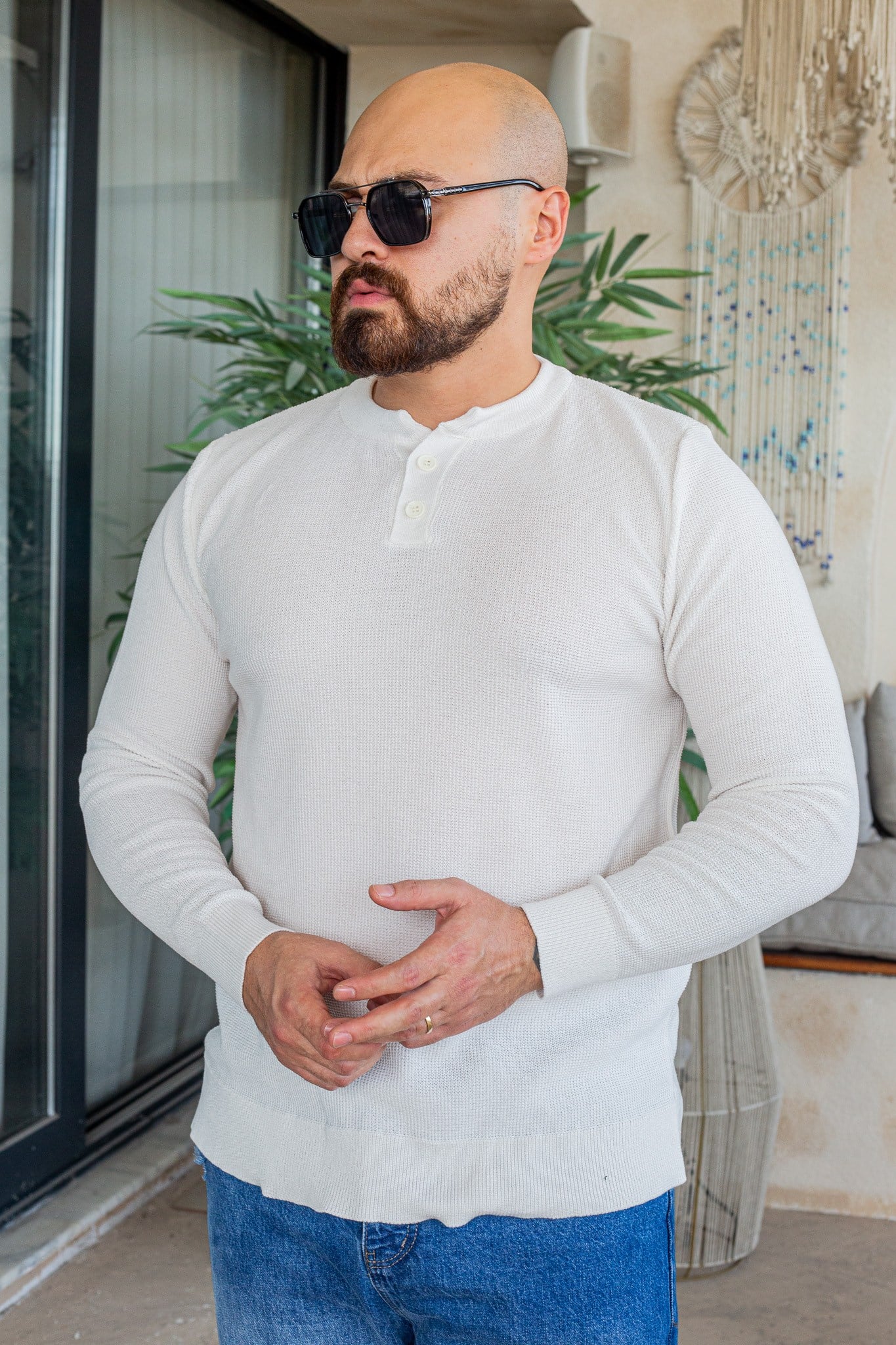 Düğme Detaylı Henley Yaka Erkek Triko Kazak (SVTB109)