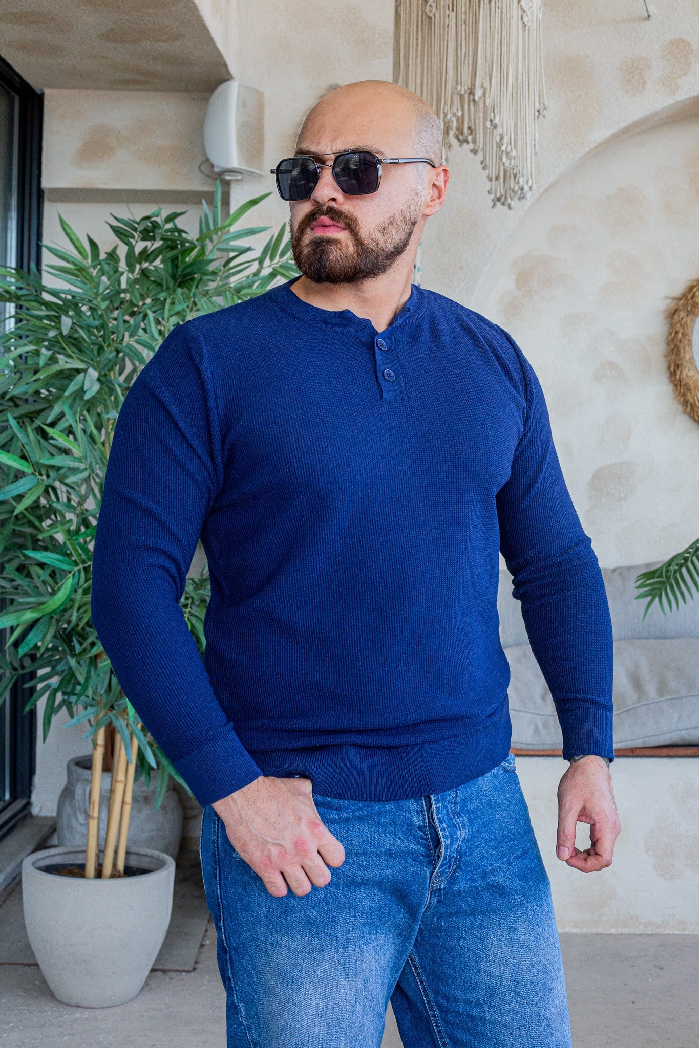 Düğme Detaylı Henley Yaka Erkek Triko Kazak (SVTL109)