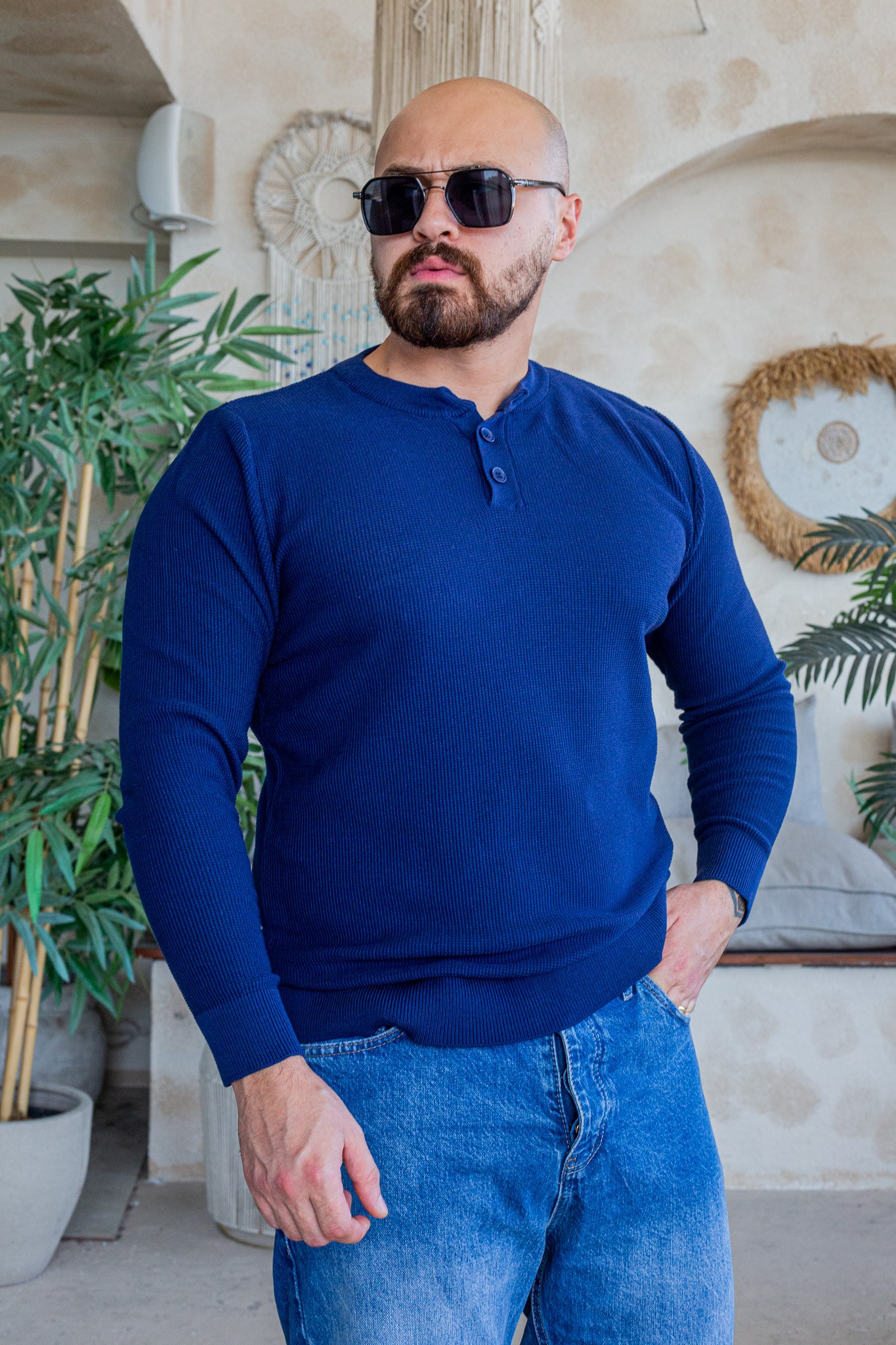 Düğme Detaylı Henley Yaka Erkek Triko Kazak (SVTL109)