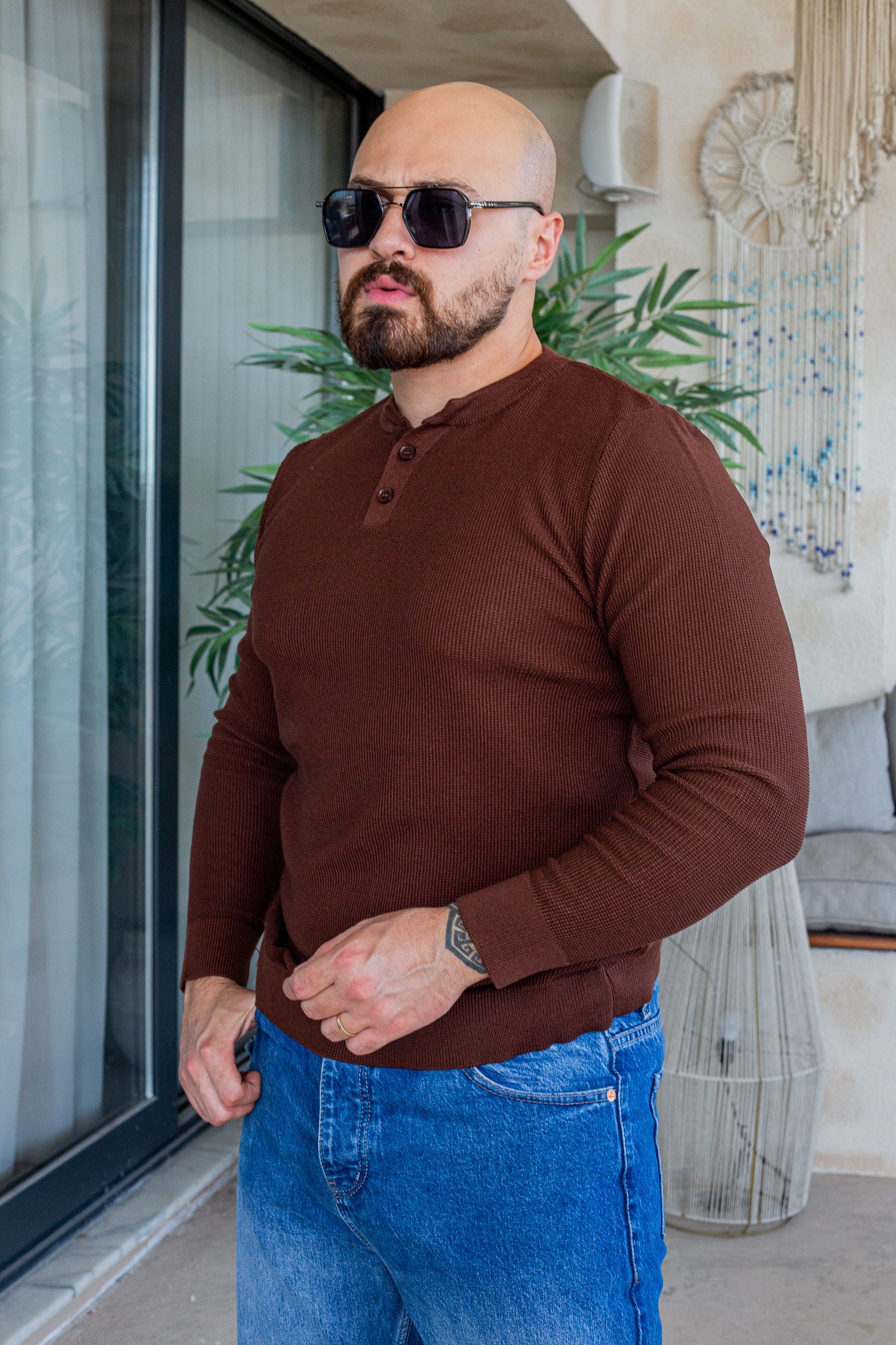 Düğme Detaylı Henley Yaka Erkek Triko Kazak (SVTKA109)