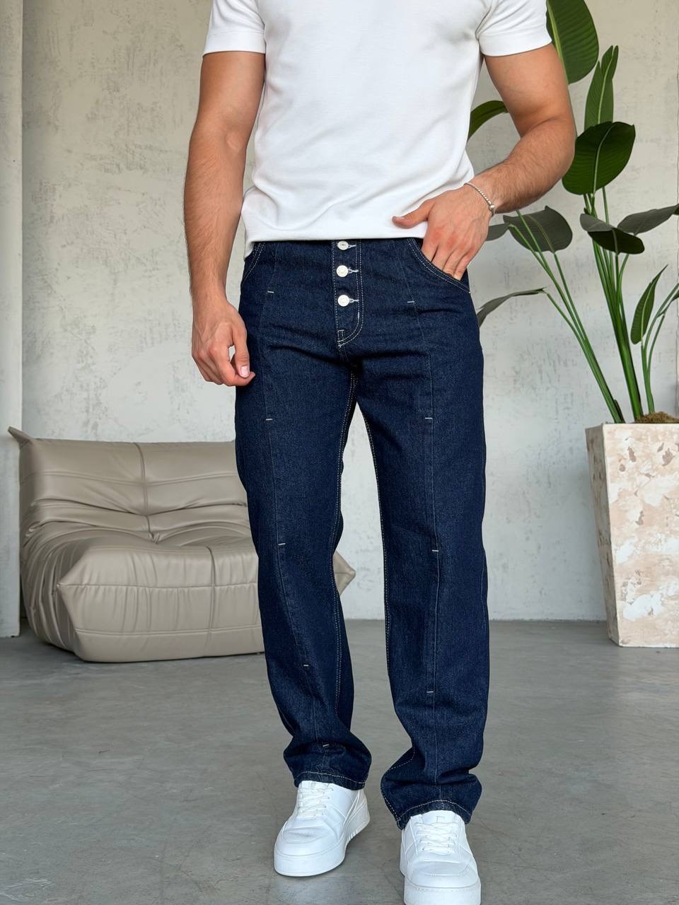Düğme Ve Çima Detaylı Baggy Jean (KO65)