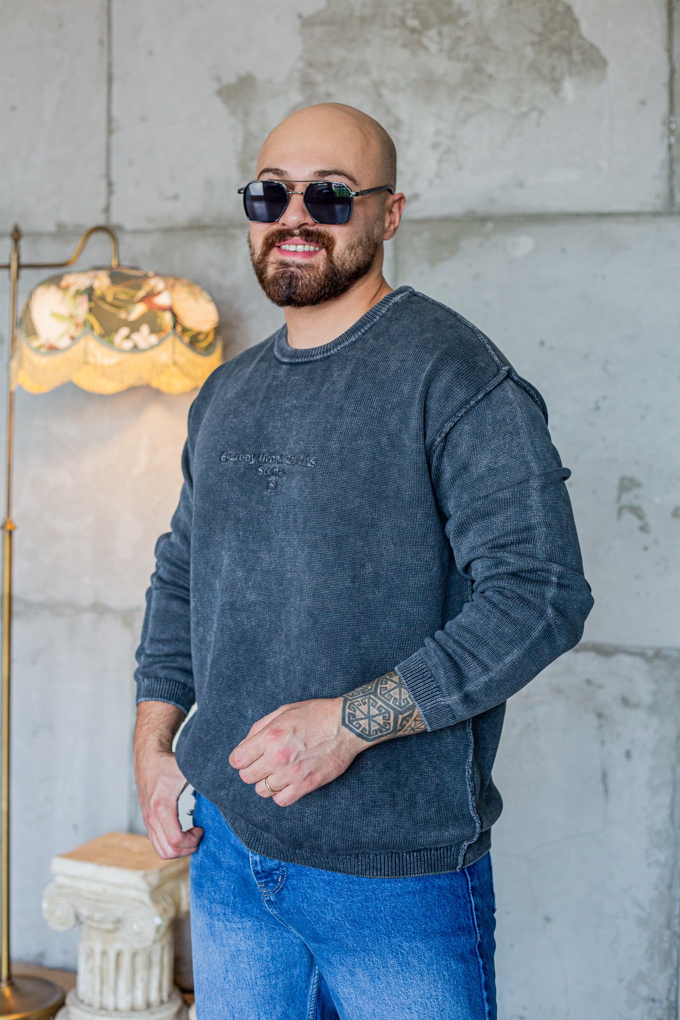 Düşük Omuzlu Dokulu Rahat Kesim Triko Sweatshirt (SVTS108)