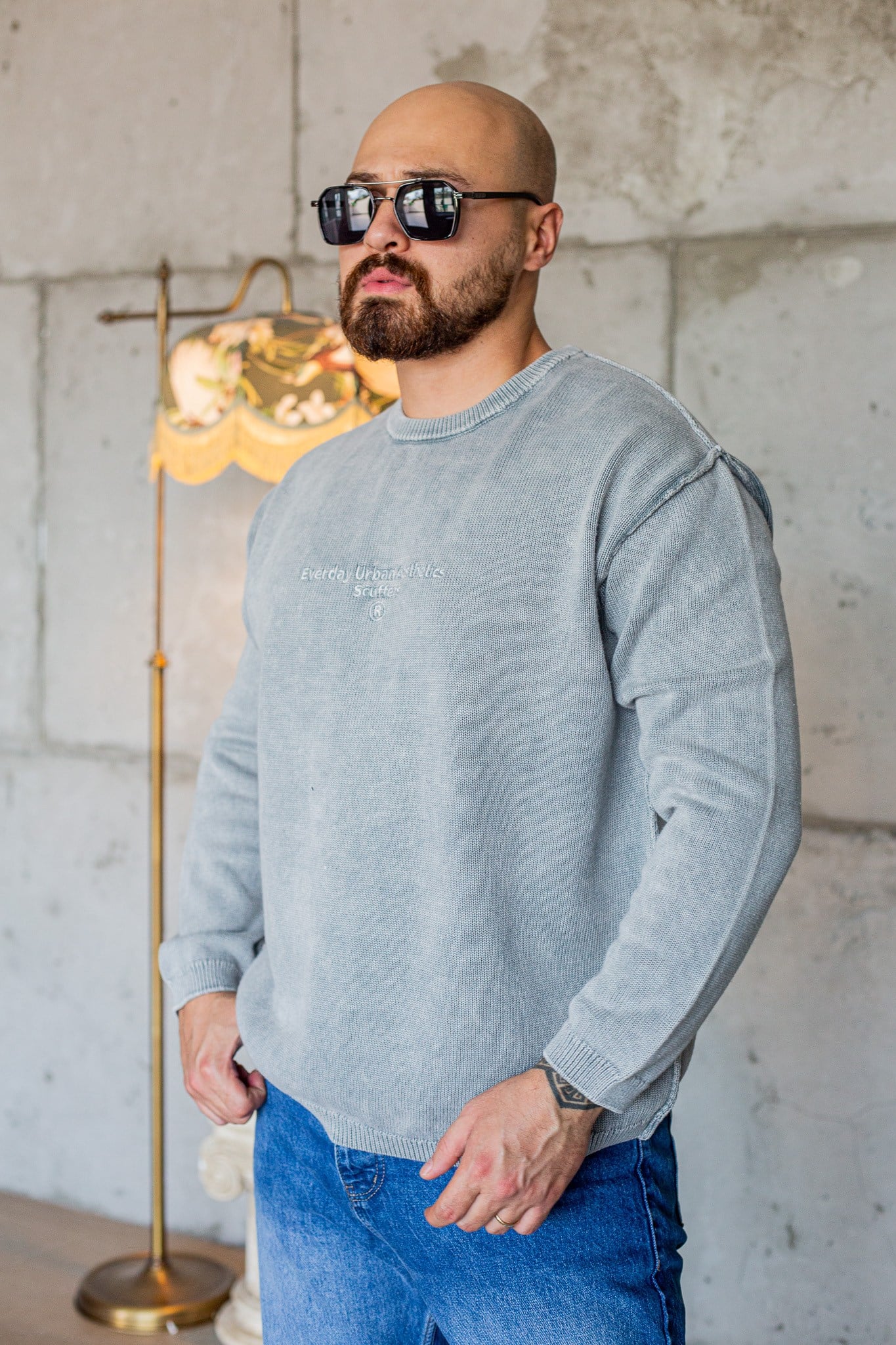 Düşük Omuzlu Dokulu Rahat Kesim Triko Sweatshirt (SVTG108)