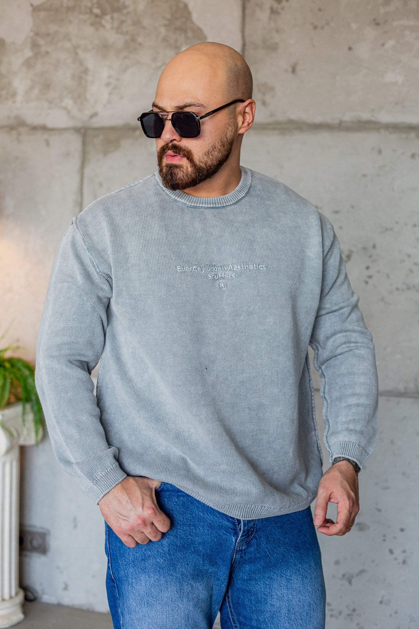 Düşük Omuzlu Dokulu Rahat Kesim Triko Sweatshirt (SVTG108)