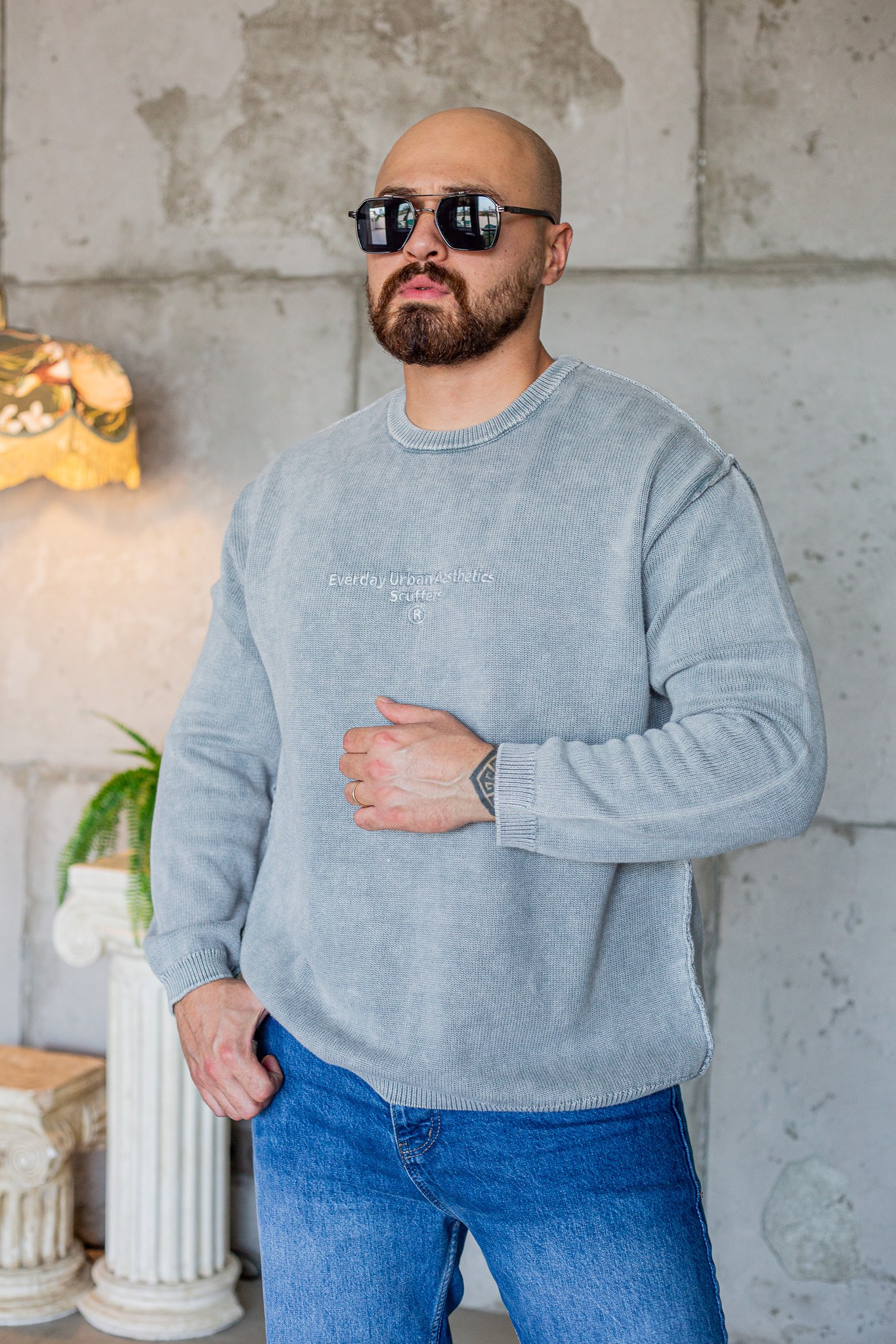 Düşük Omuzlu Dokulu Rahat Kesim Triko Sweatshirt (SVTG108)