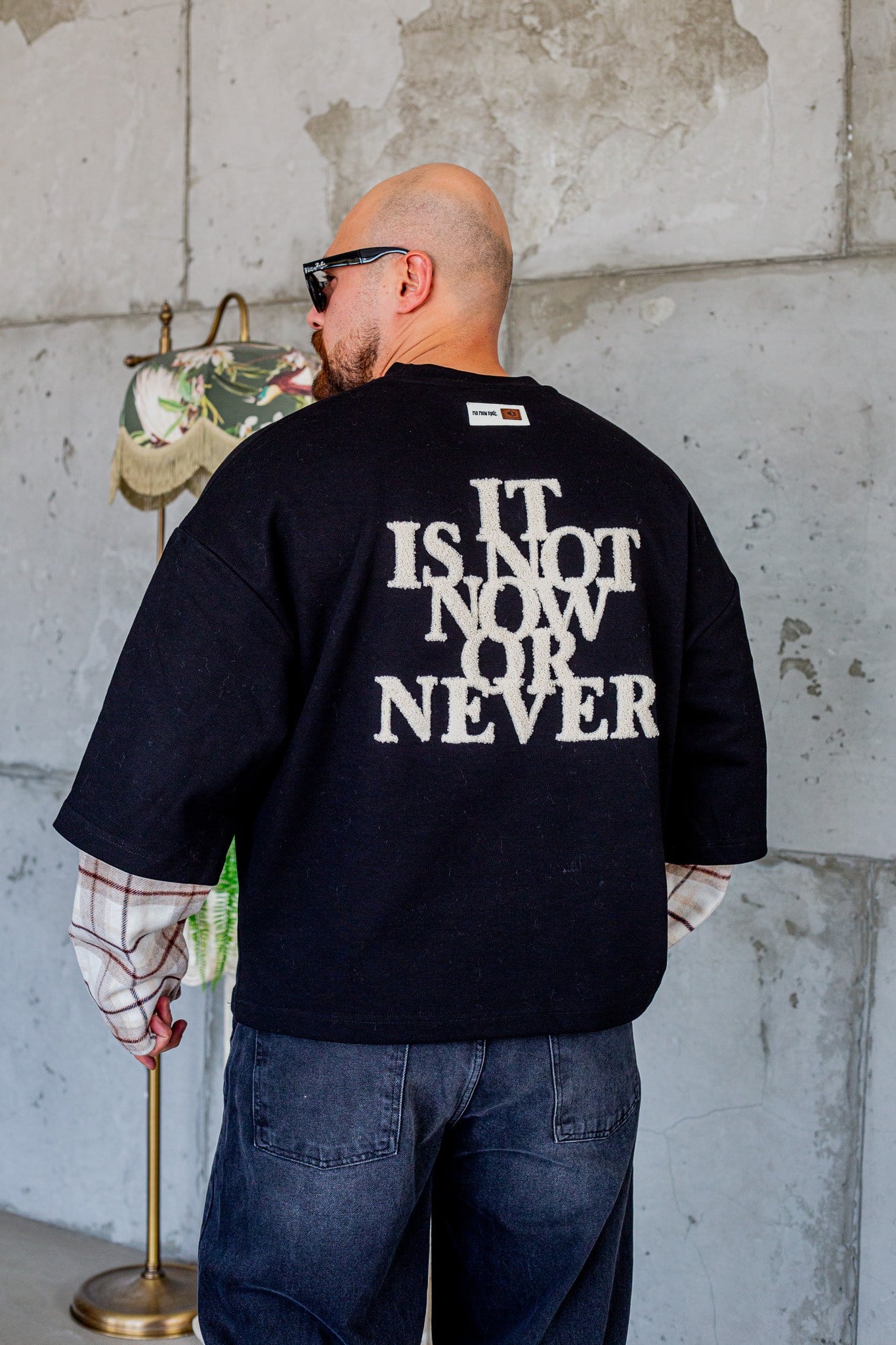 Ekose Kol Detaylı Sloganlı Rahat Kesim Sweatshirt (SVTS111)