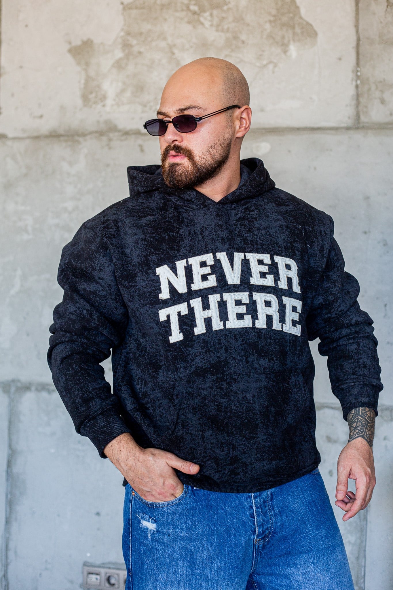 Erkek Asit Yıkama Nakış Detaylı Kapüşonlu Kanguru Cepli Sweatshirt (SVTS102)