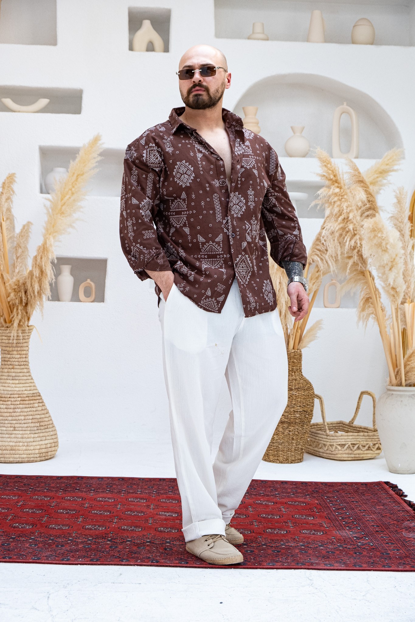 Etnik Desen Baskılı Rahat Kalıp Gömlek (GMKA118)