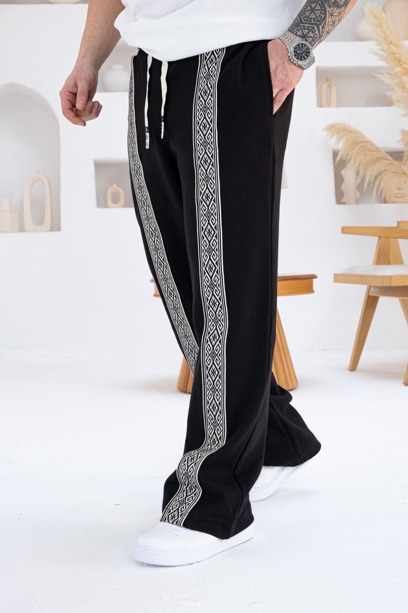 Etnik Şerit Detaylı Erkek Rahat Kesim Pantolon (JGS41)