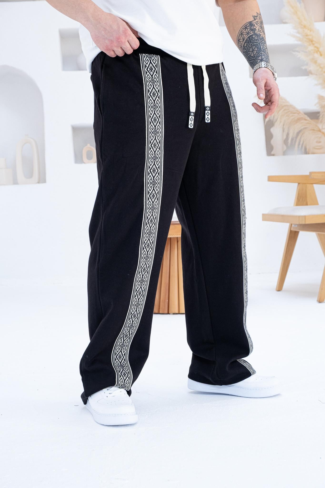 Etnik Şerit Detaylı Erkek Rahat Kesim Pantolon (JGS41)