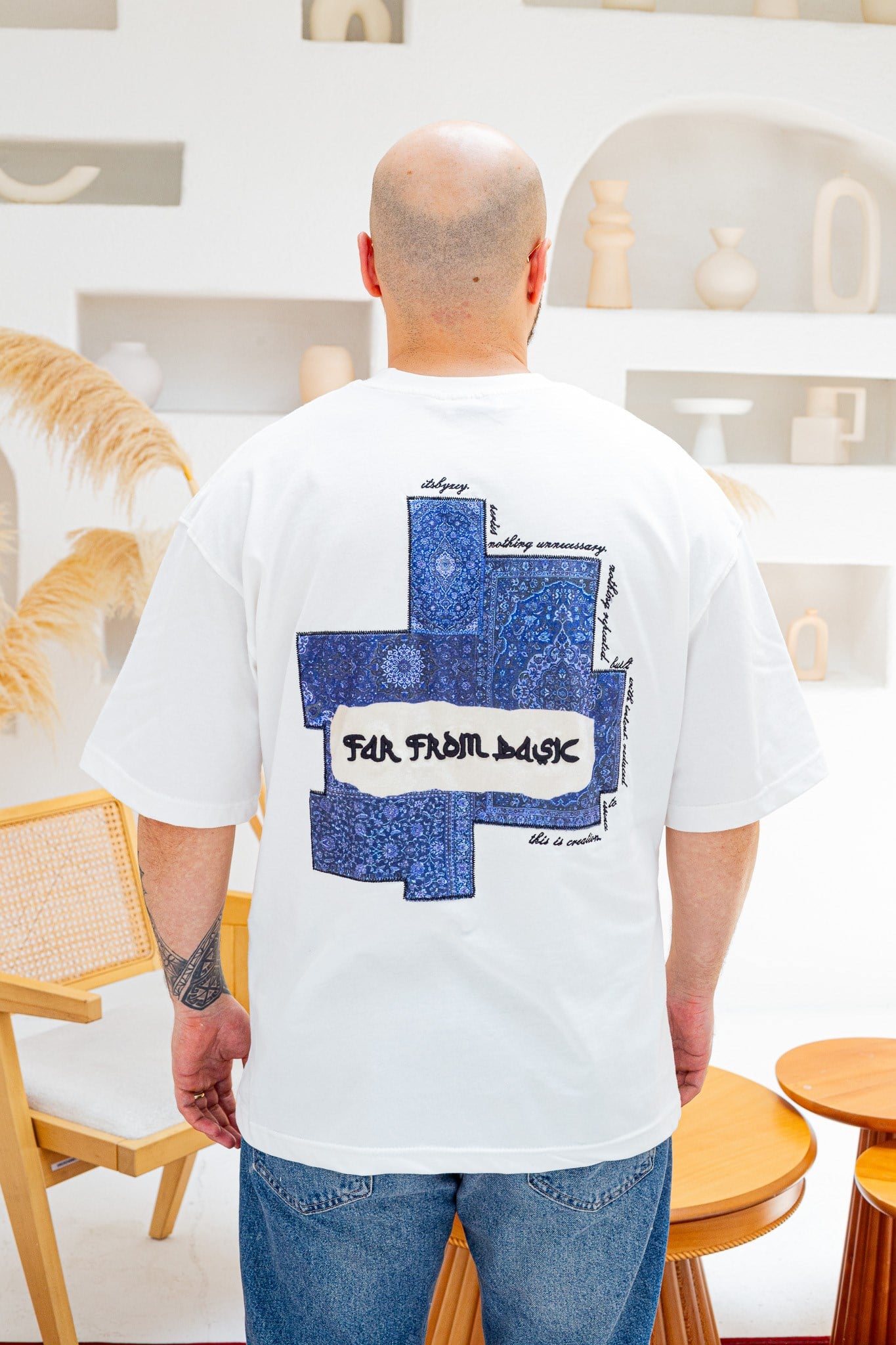 Far From Basic Halı Desen Yamalı Oversize Bisiklet Yaka T-Shirt (TSB85)