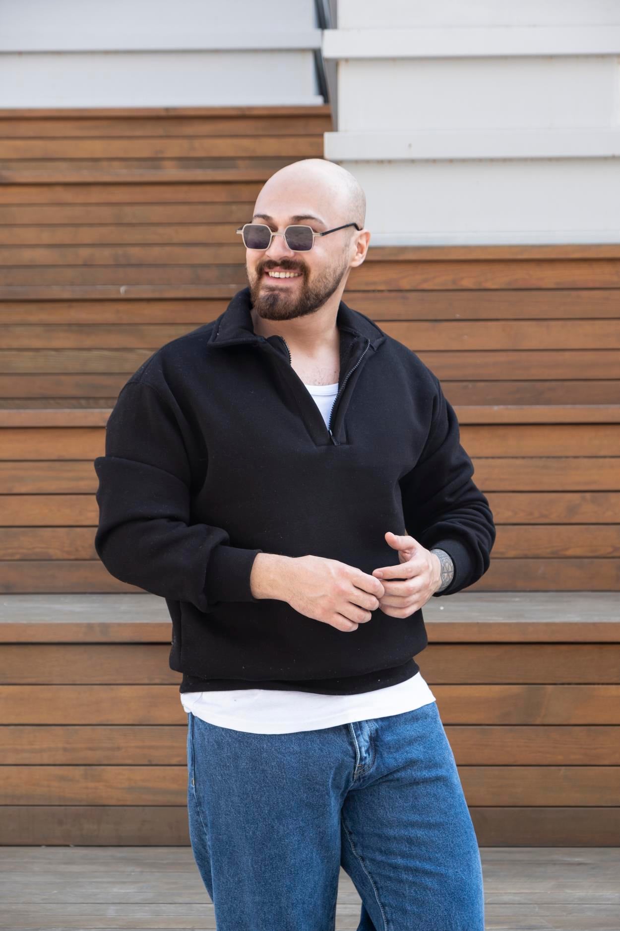 Fermuarlı Oversize Şardonlu Sweatshirt (SVTS21)