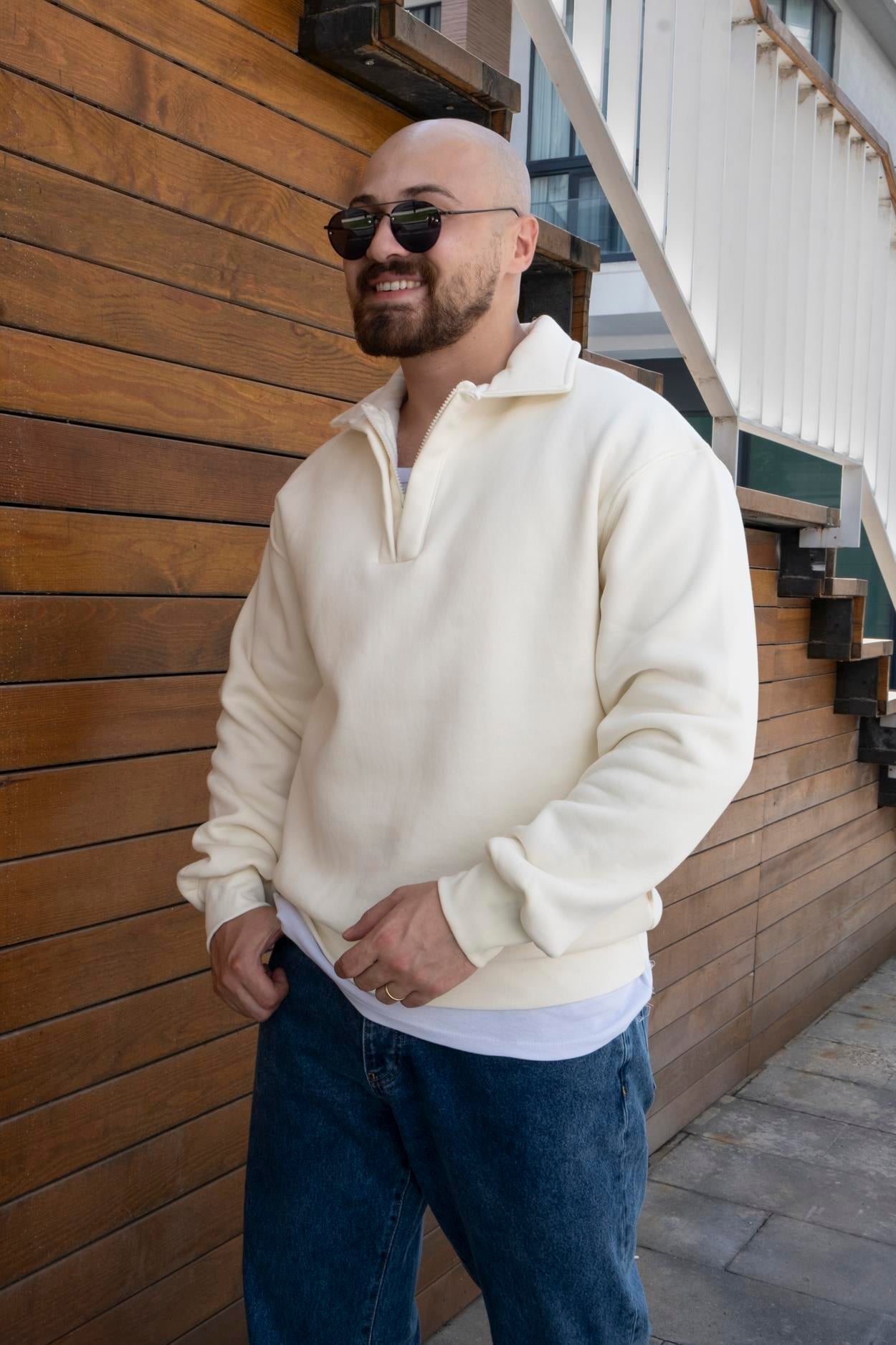 Fermuarlı Oversize Şardonlu Sweatshirt (SVTB21)