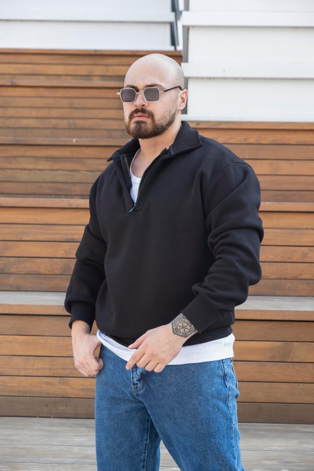 Fermuarlı Oversize Şardonlu Sweatshirt (SVTS21)