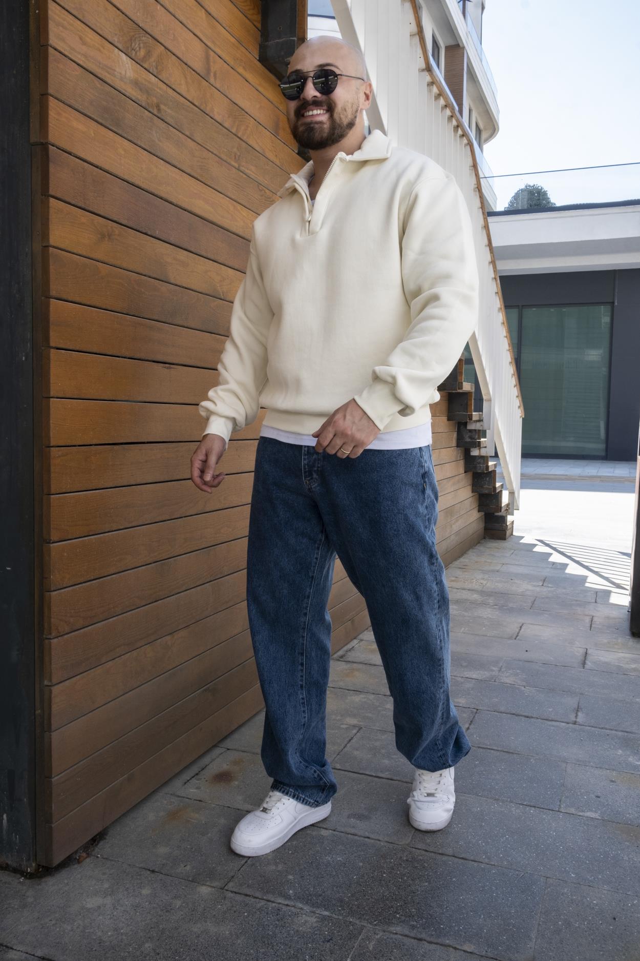 Fermuarlı Oversize Şardonlu Sweatshirt (SVTB21)