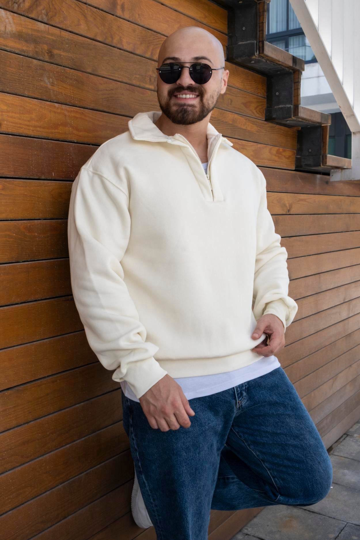 Fermuarlı Oversize Şardonlu Sweatshirt (SVTB21)
