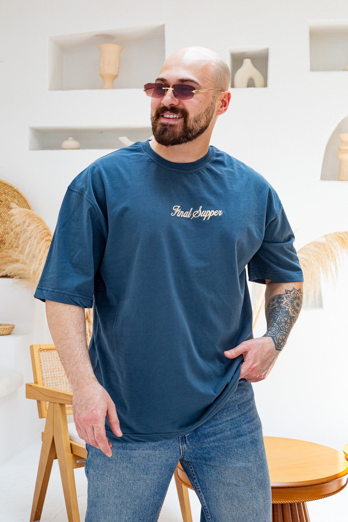 Final Supper Sırtı Sanat Nakışlı Oversize T-Shirt (TSM84)