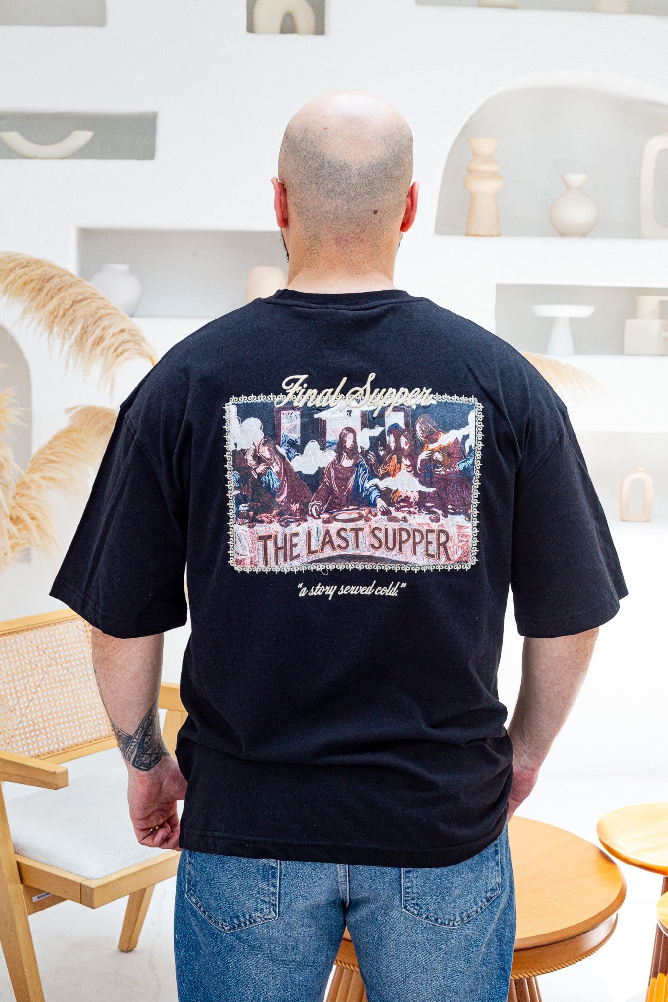 Final Supper Sırtı Sanat Nakışlı Oversize T-Shirt (TSS84)