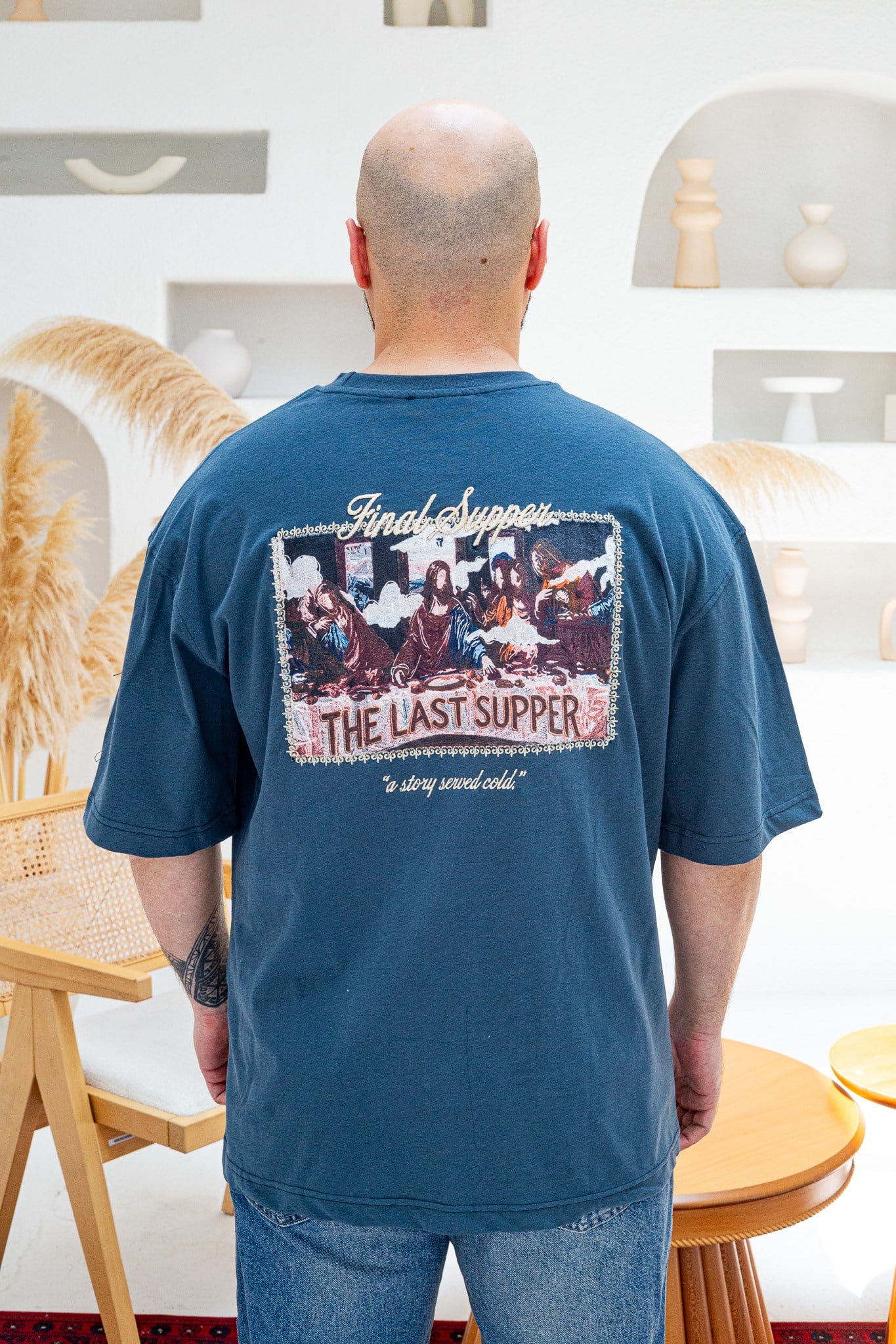 Final Supper Sırtı Sanat Nakışlı Oversize T-Shirt (TSM84)