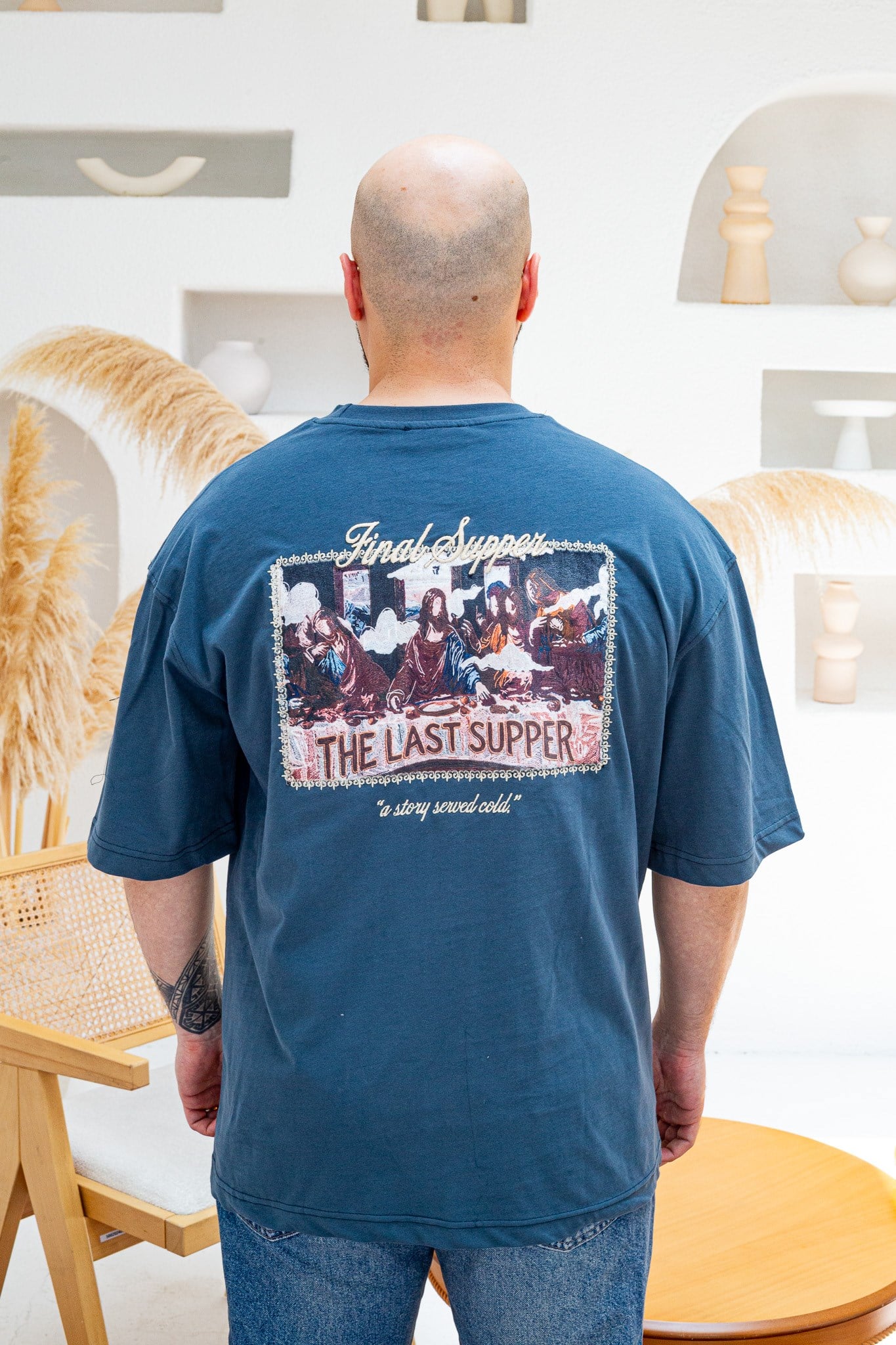 Final Supper Sırtı Sanat Nakışlı Oversize T-Shirt (TSM84)