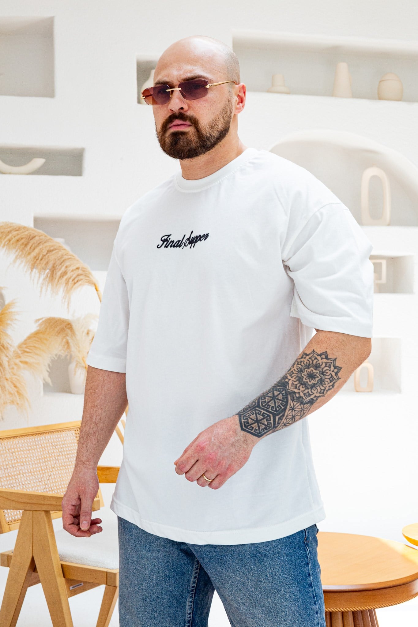 Final Supper Sırtı Sanat Nakışlı Oversize T-Shirt (TSB84)