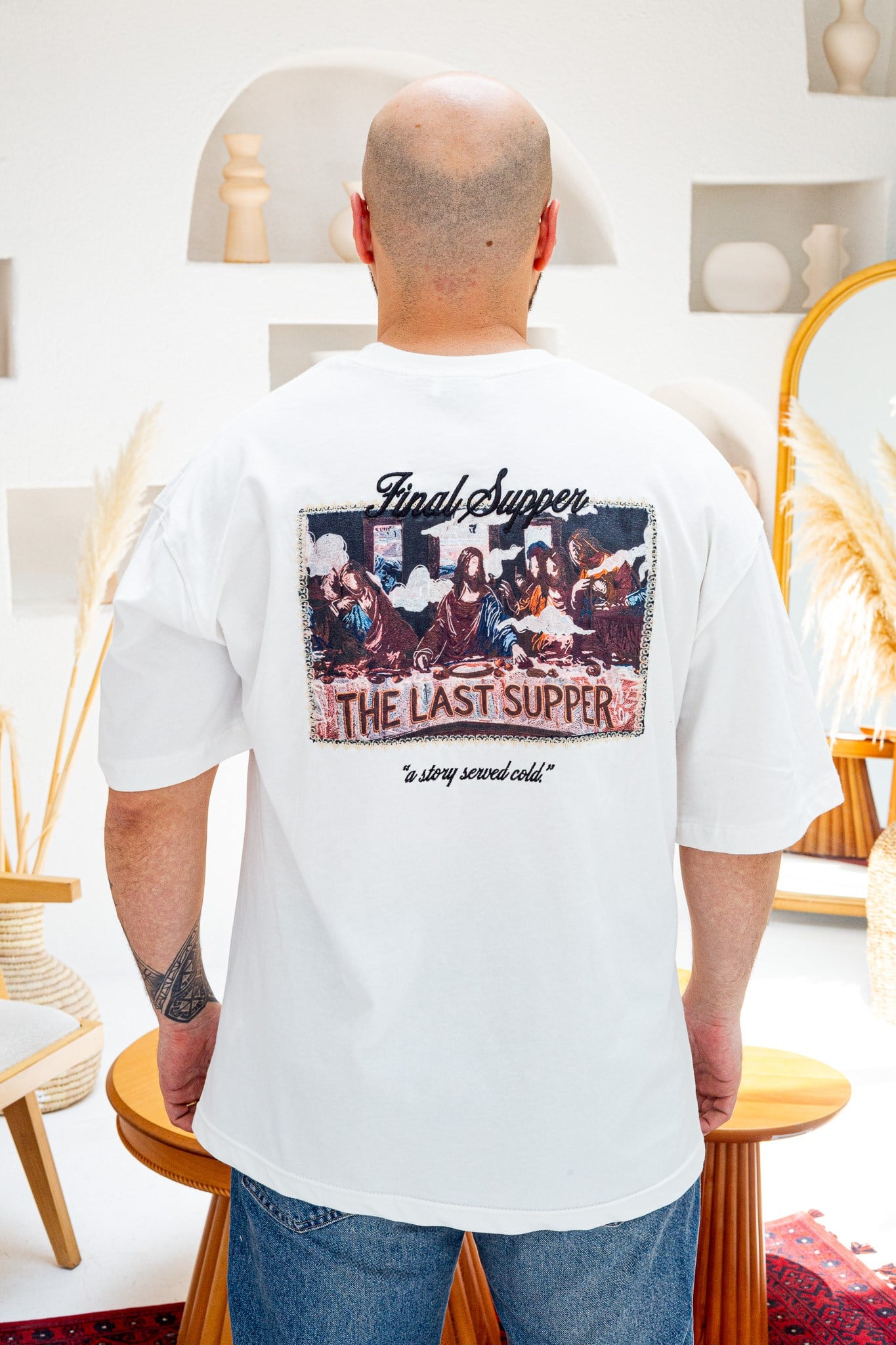 Final Supper Sırtı Sanat Nakışlı Oversize T-Shirt (TSB84)