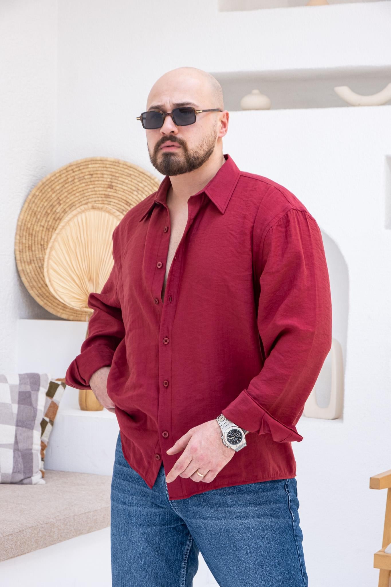 Fırçalı Modal Kumaş Oversize Gömlek (GMBO66)
