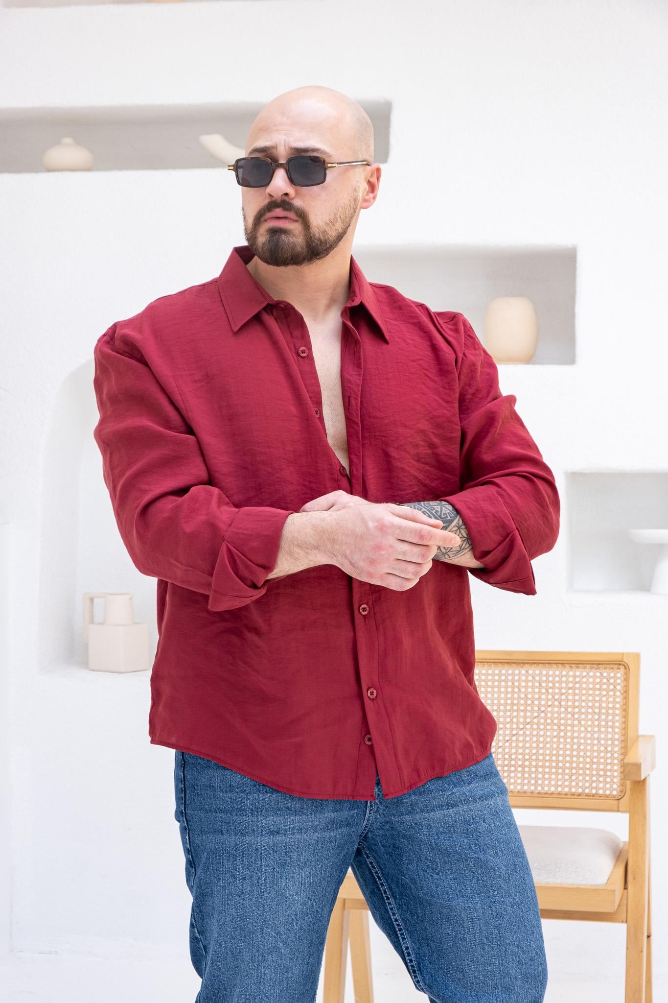 Fırçalı Modal Kumaş Oversize Gömlek (GMBO66)