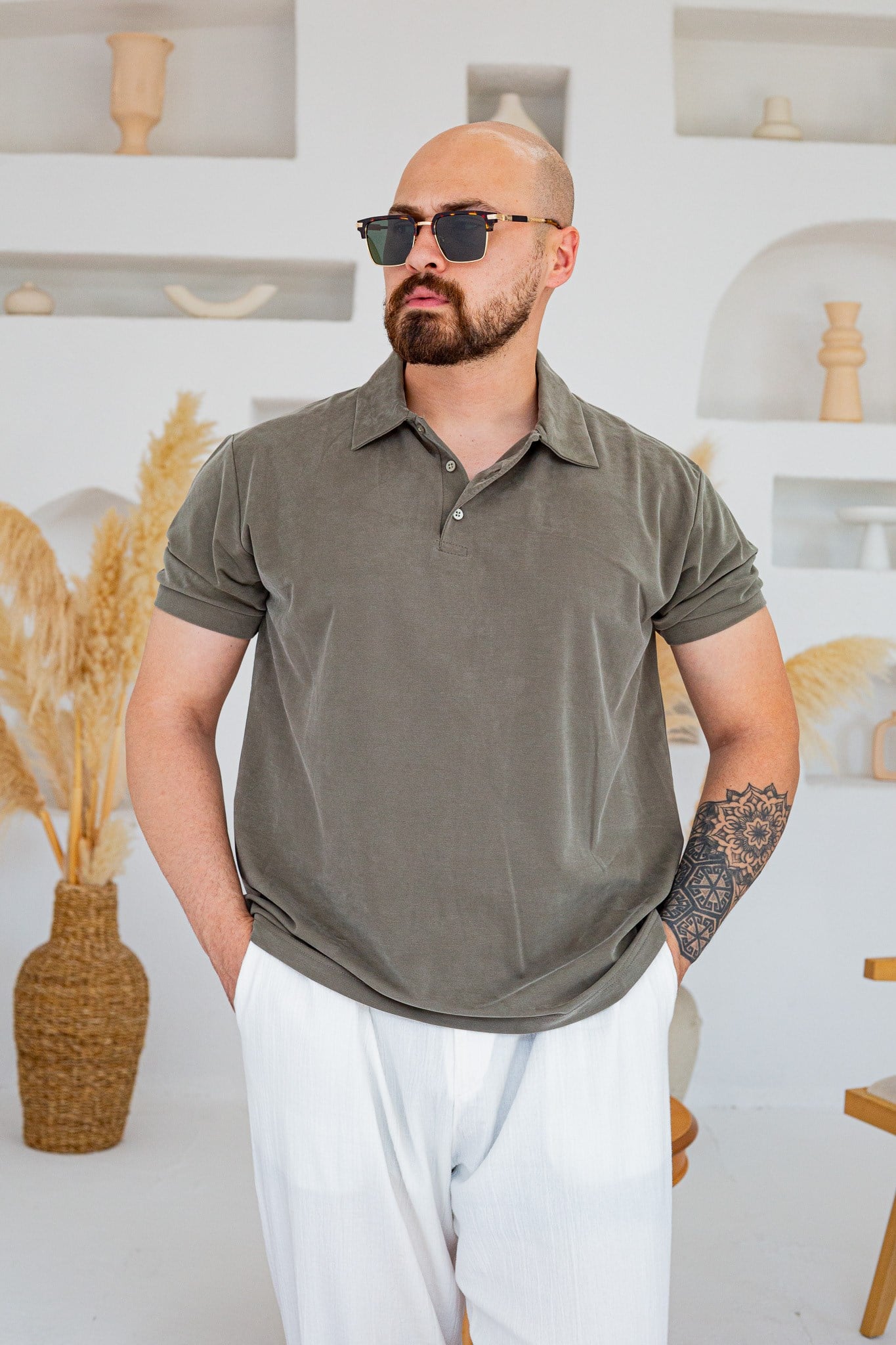 Fırçalı Tensel Kumaş Polo Yaka Oversize T-Shirt (TSY94)