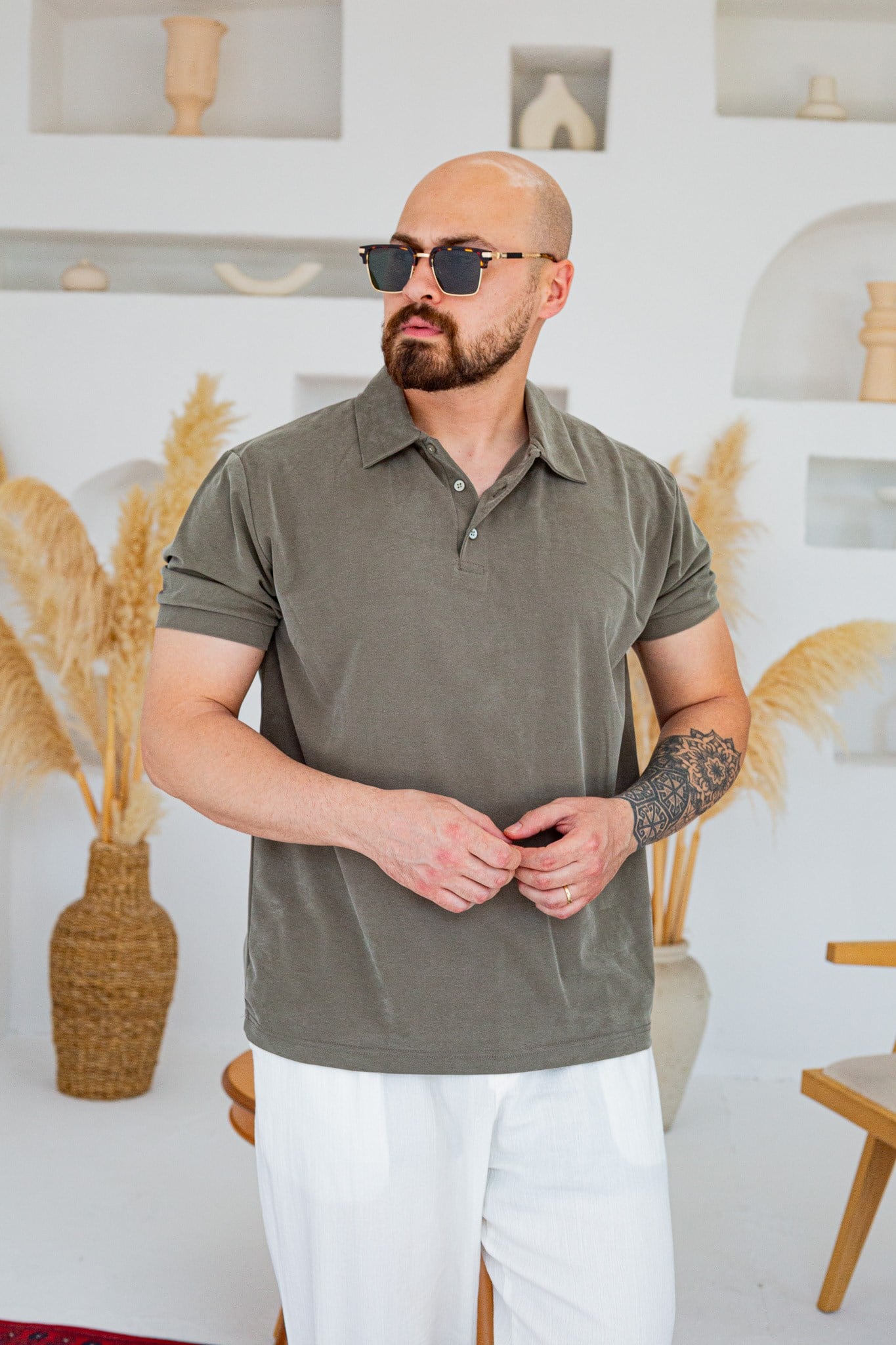 Fırçalı Tensel Kumaş Polo Yaka Oversize T-Shirt (TSY94)