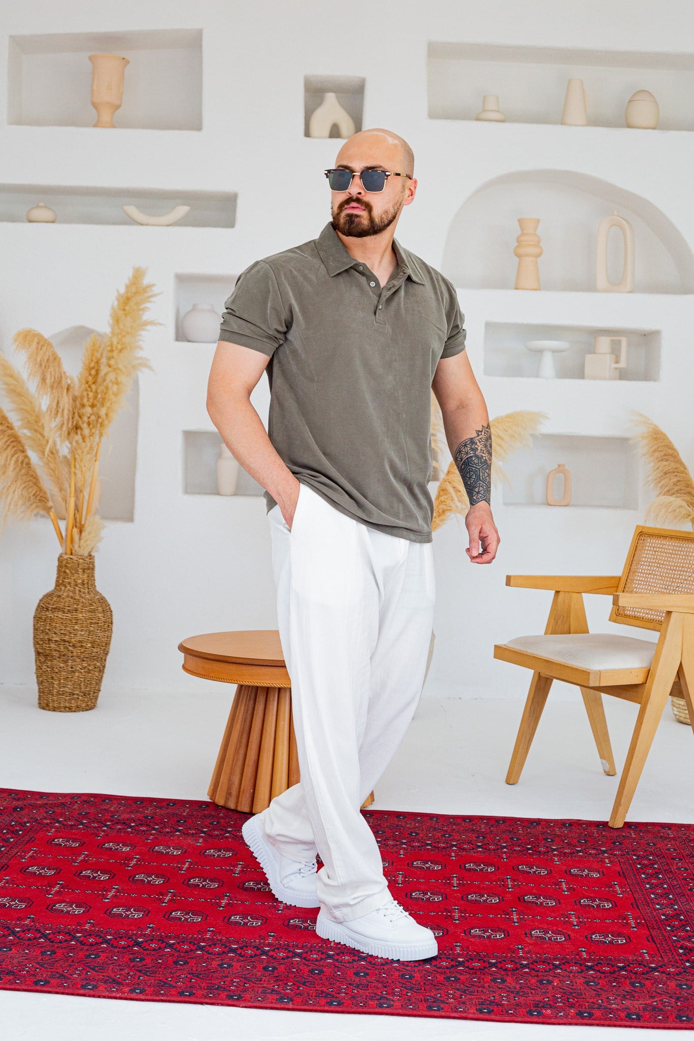 Fırçalı Tensel Kumaş Polo Yaka Oversize T-Shirt (TSY94)