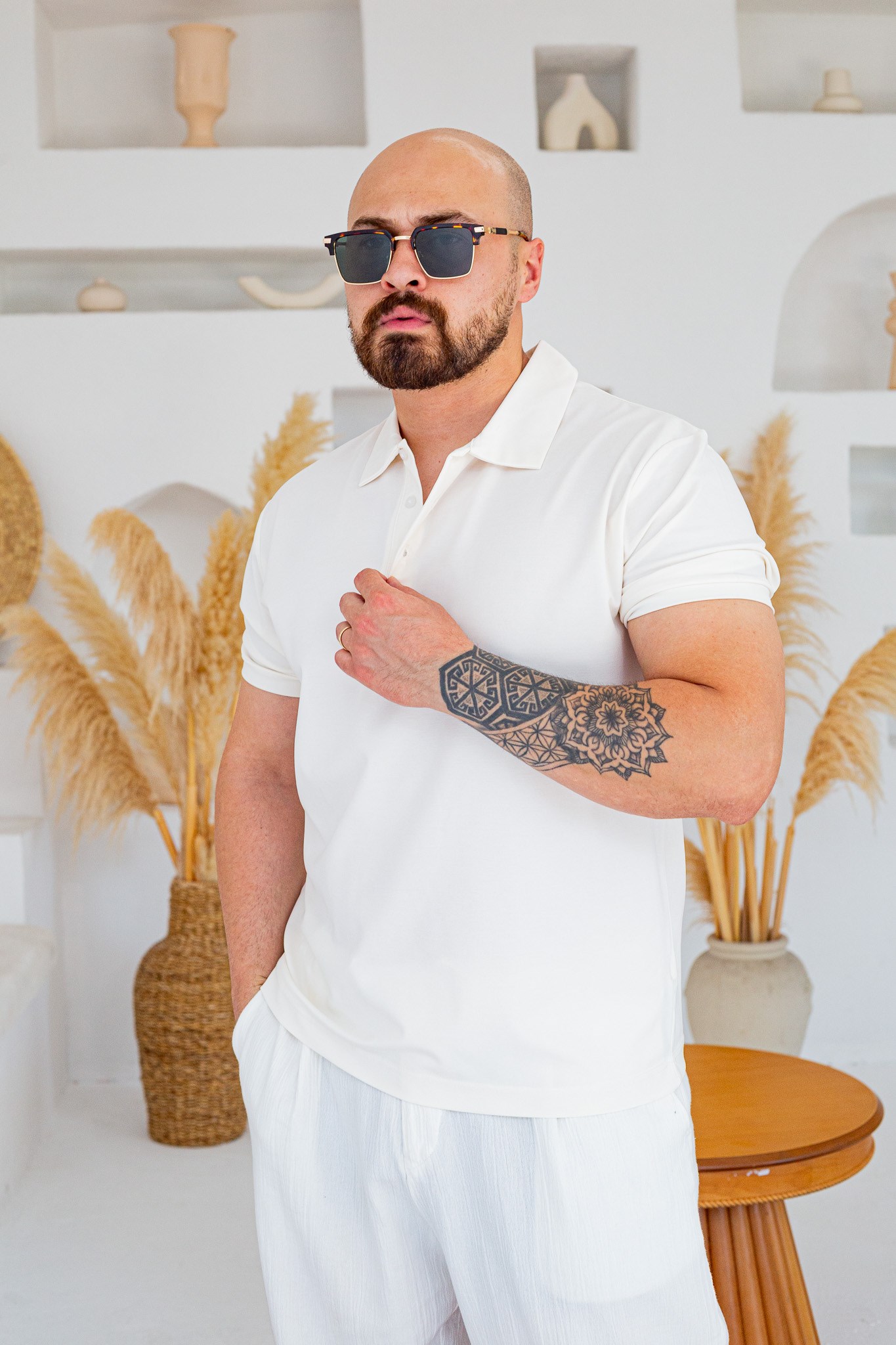 Fırçalı Tensel Kumaş Polo Yaka Oversize T-Shirt (TSB94)