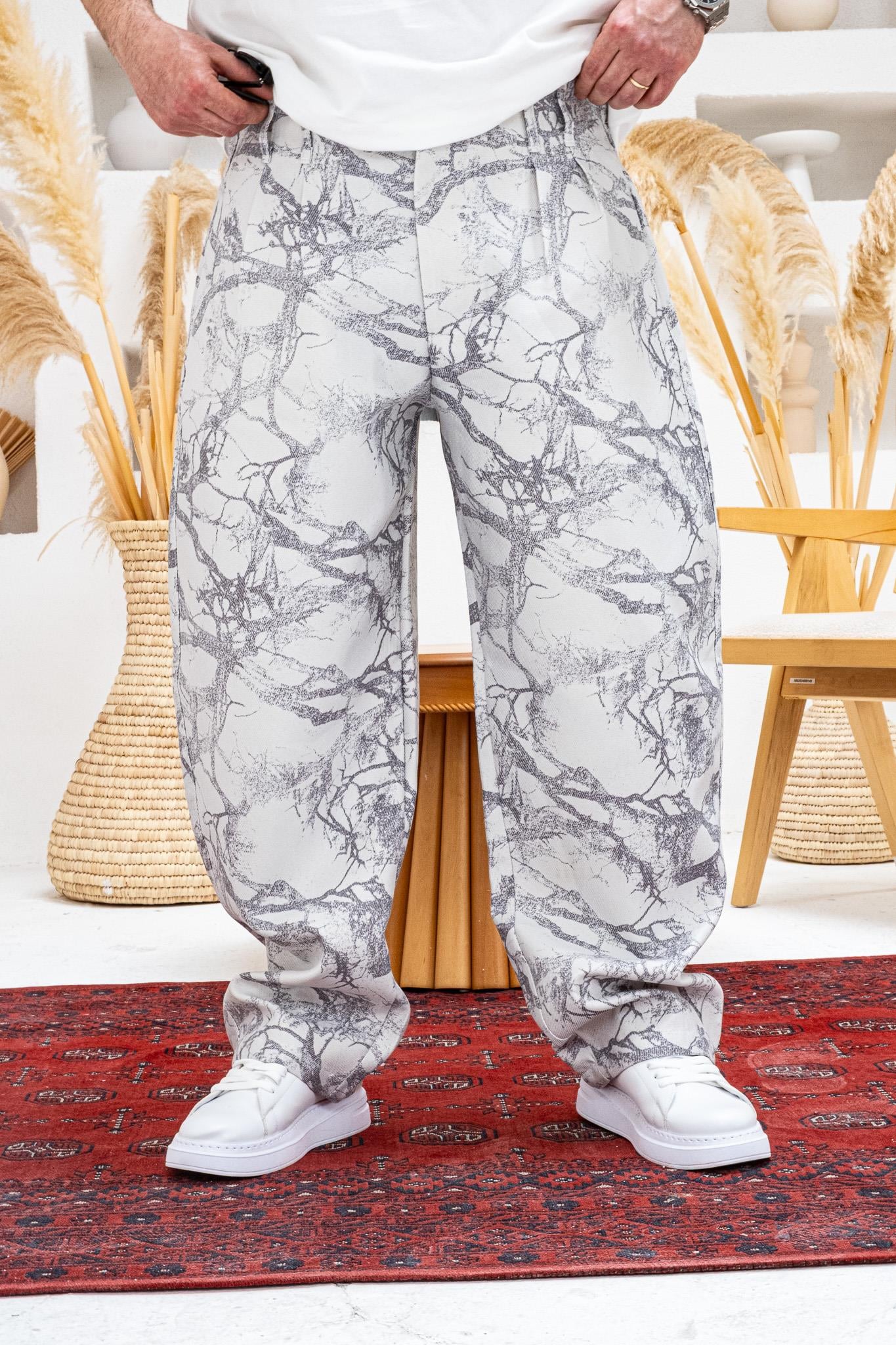 Gabardin Kumaş Desenli Baggy Kalıp Pantolon (JG51)