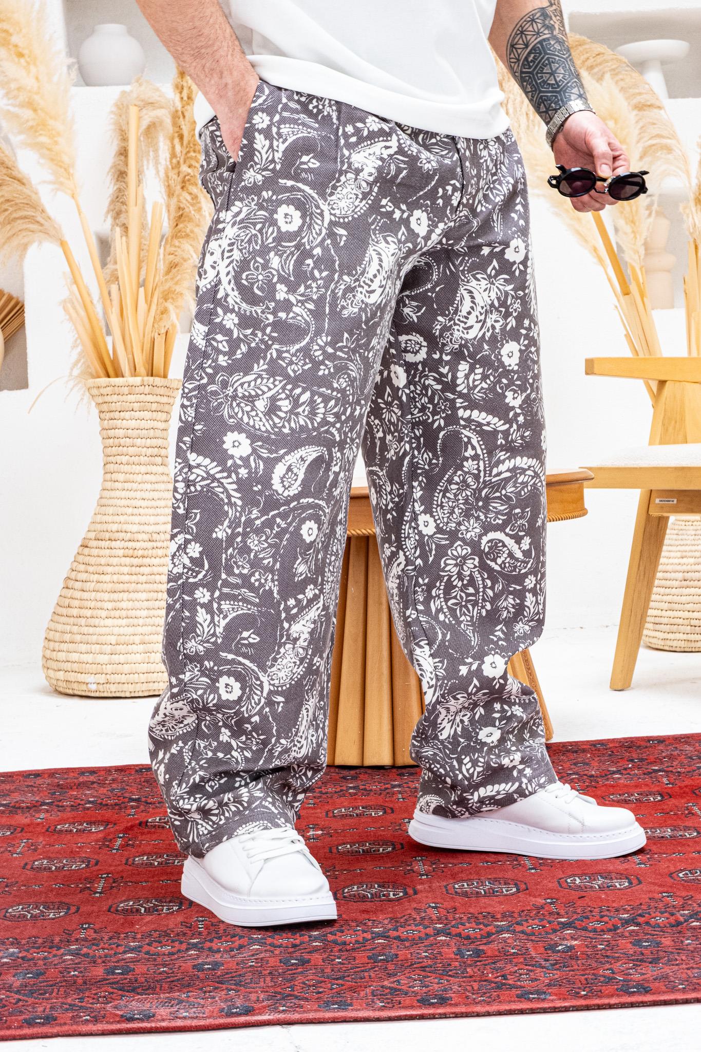Gabardin Kumaş Desenli Baggy Kalıp Pantolon (JG50)