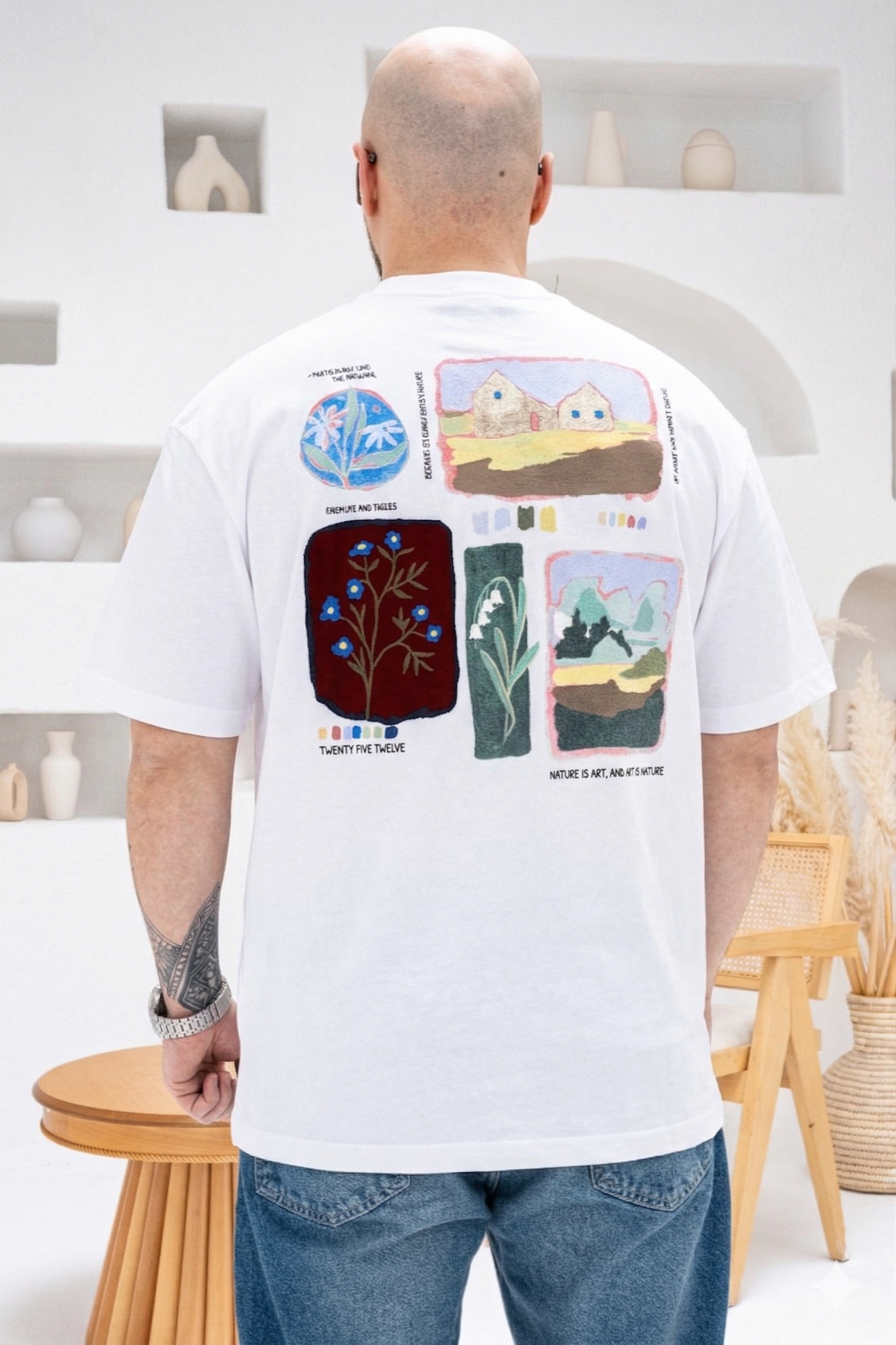 Göğüs Sırt Baskılı Ve Nakışlı Oversize T-shirt(TSB66)