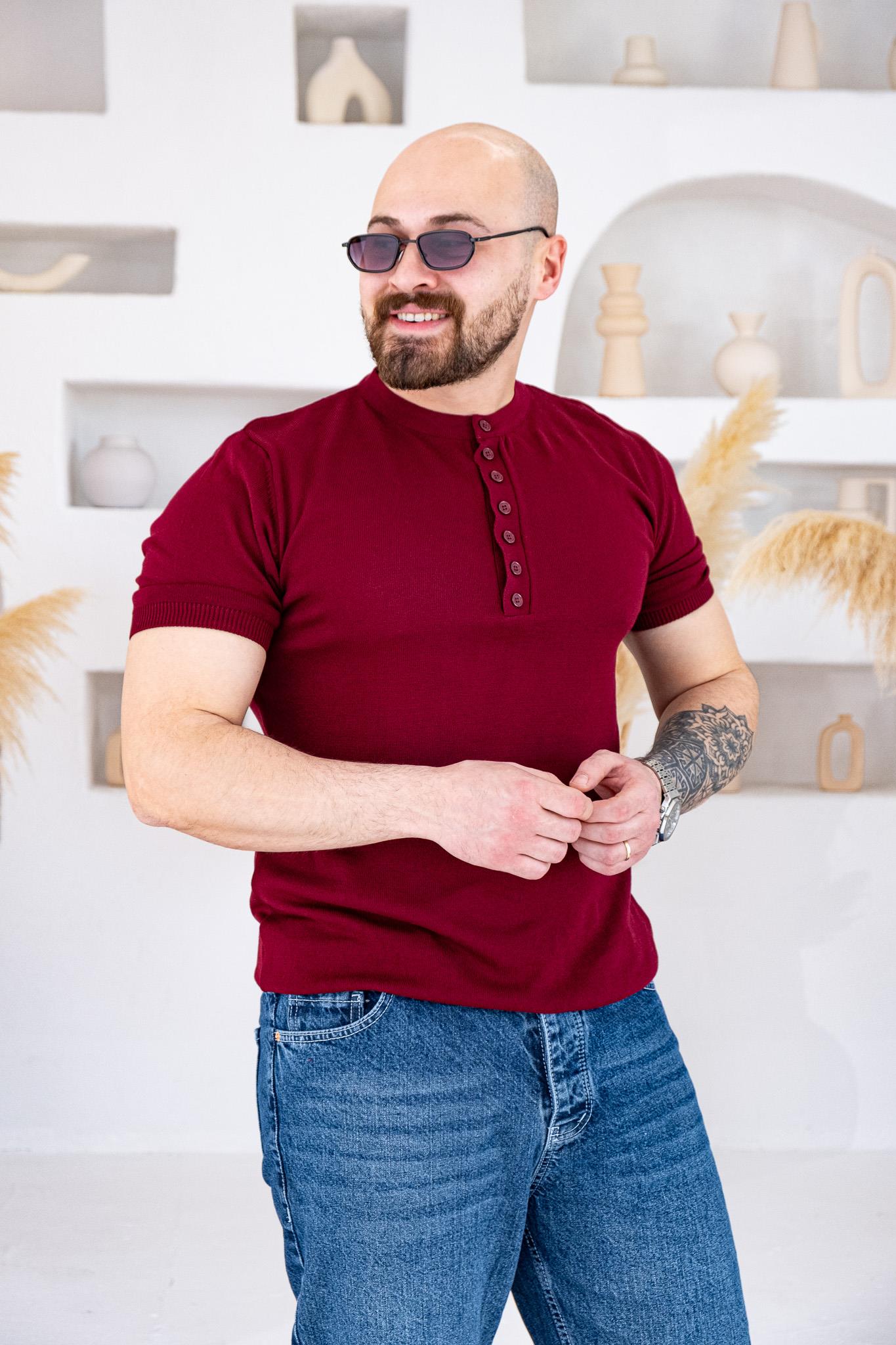 Henley Yaka İnce Örme Tasarım Triko T-shirt (TSBO74)