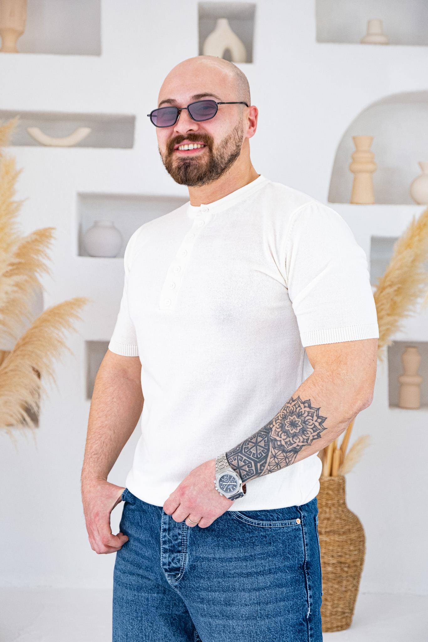 Henley Yaka İnce Örme Tasarım Triko T-shirt (TSB74)