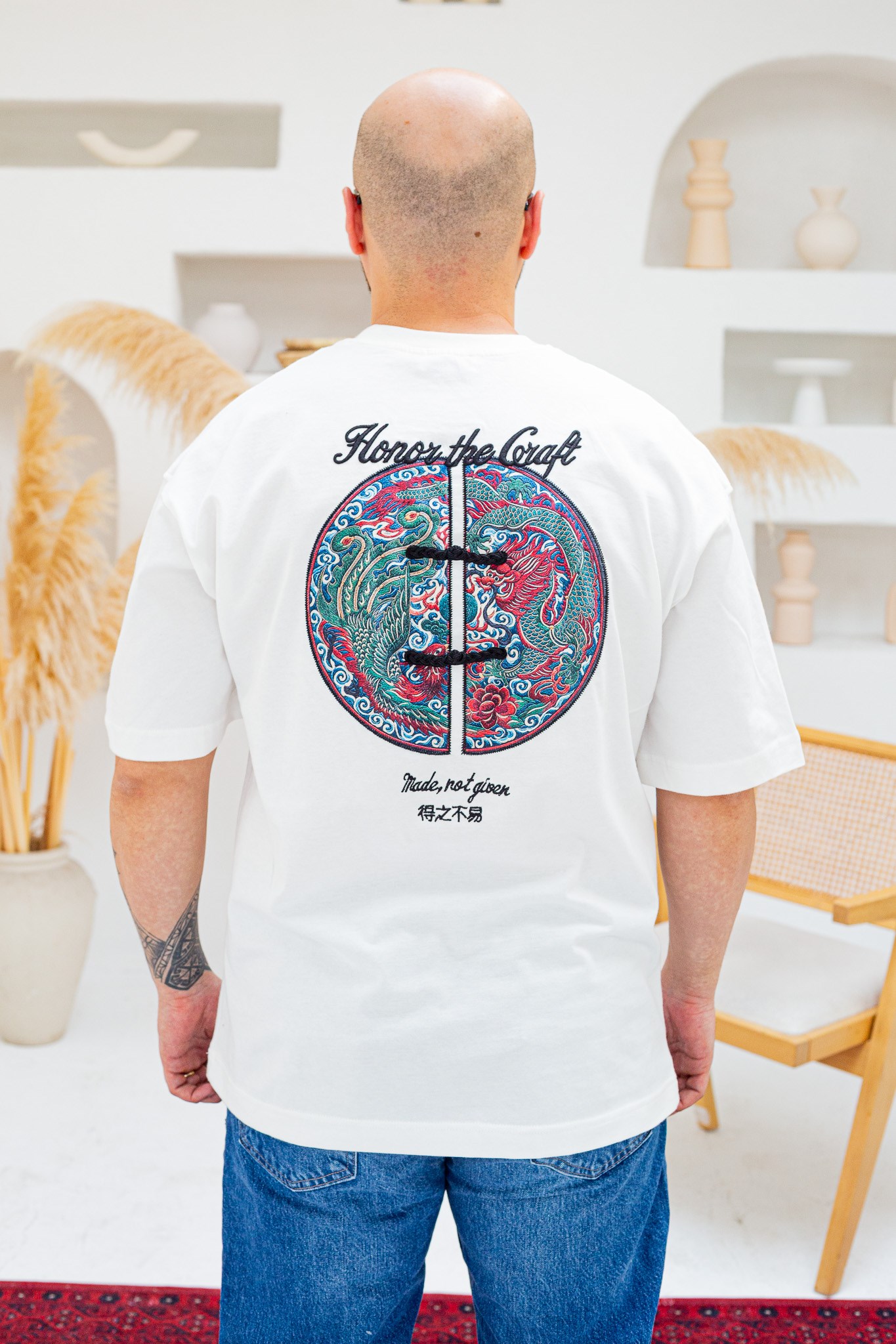 Honor The Craft Nakış Detaylı Oversize Siyah T-Shirt (TSB87)