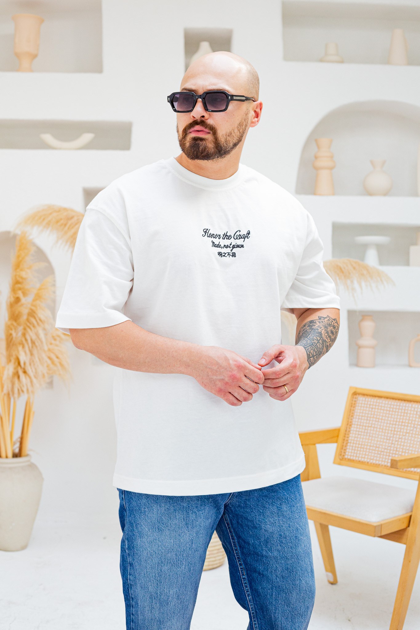 Honor The Craft Nakış Detaylı Oversize Siyah T-Shirt (TSB87)