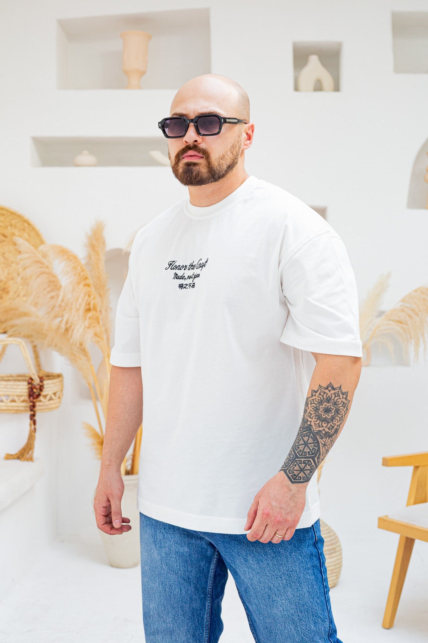 Honor The Craft Nakış Detaylı Oversize Siyah T-Shirt (TSB87)