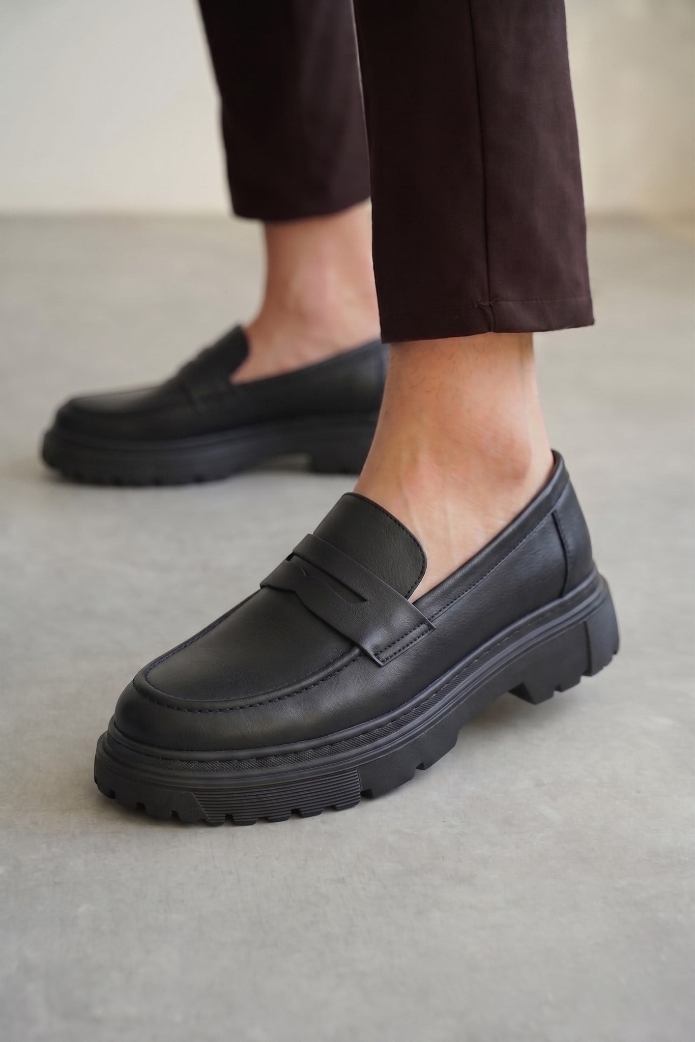 Kalın Taban Tasarım Deri Loafer Ayakkabı (AYKS15)