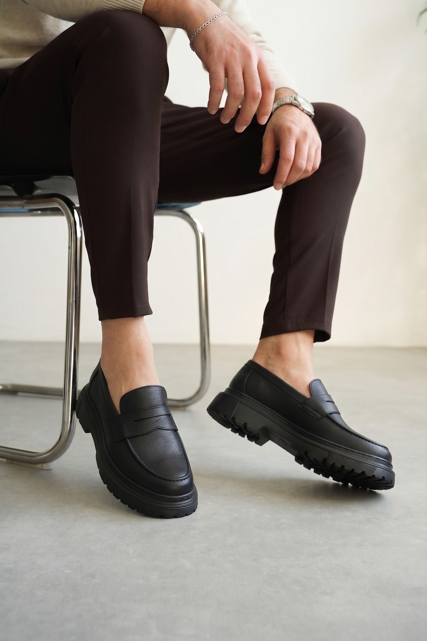 Kalın Taban Tasarım Deri Loafer Ayakkabı (AYKS15)