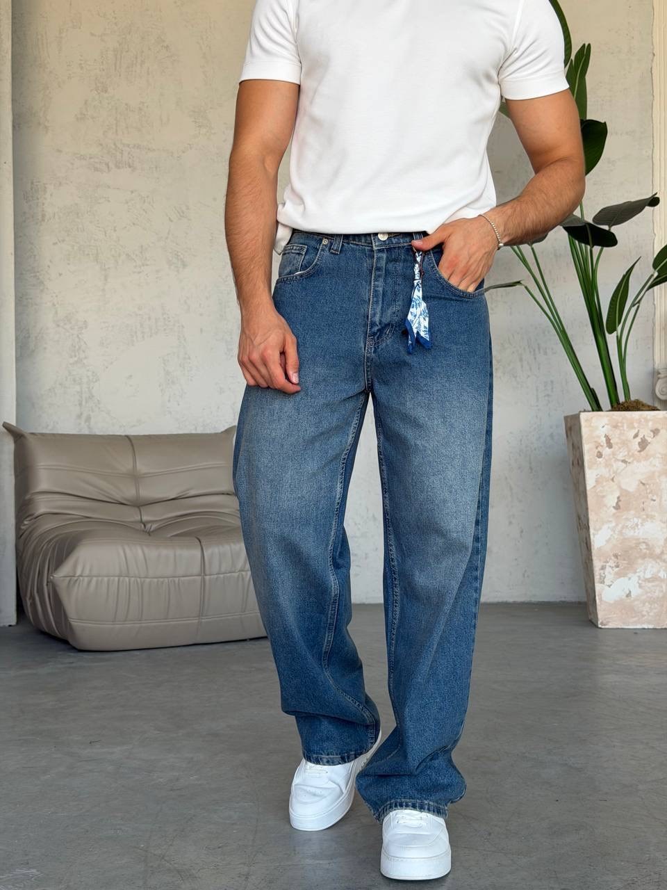 Kemer Aksesuar Detaylı Baggy Jean (KO62)