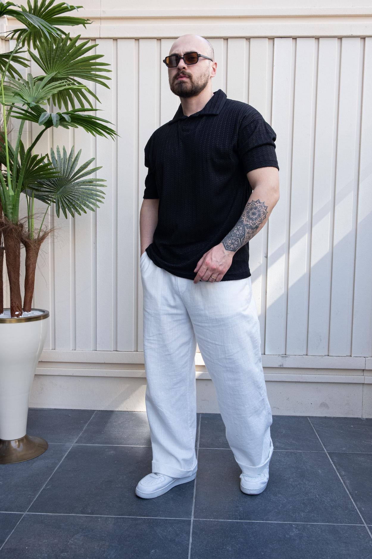 Kendinden Desenli Rahat Kalıp Polo Yaka T-Shirt (TSS32)
