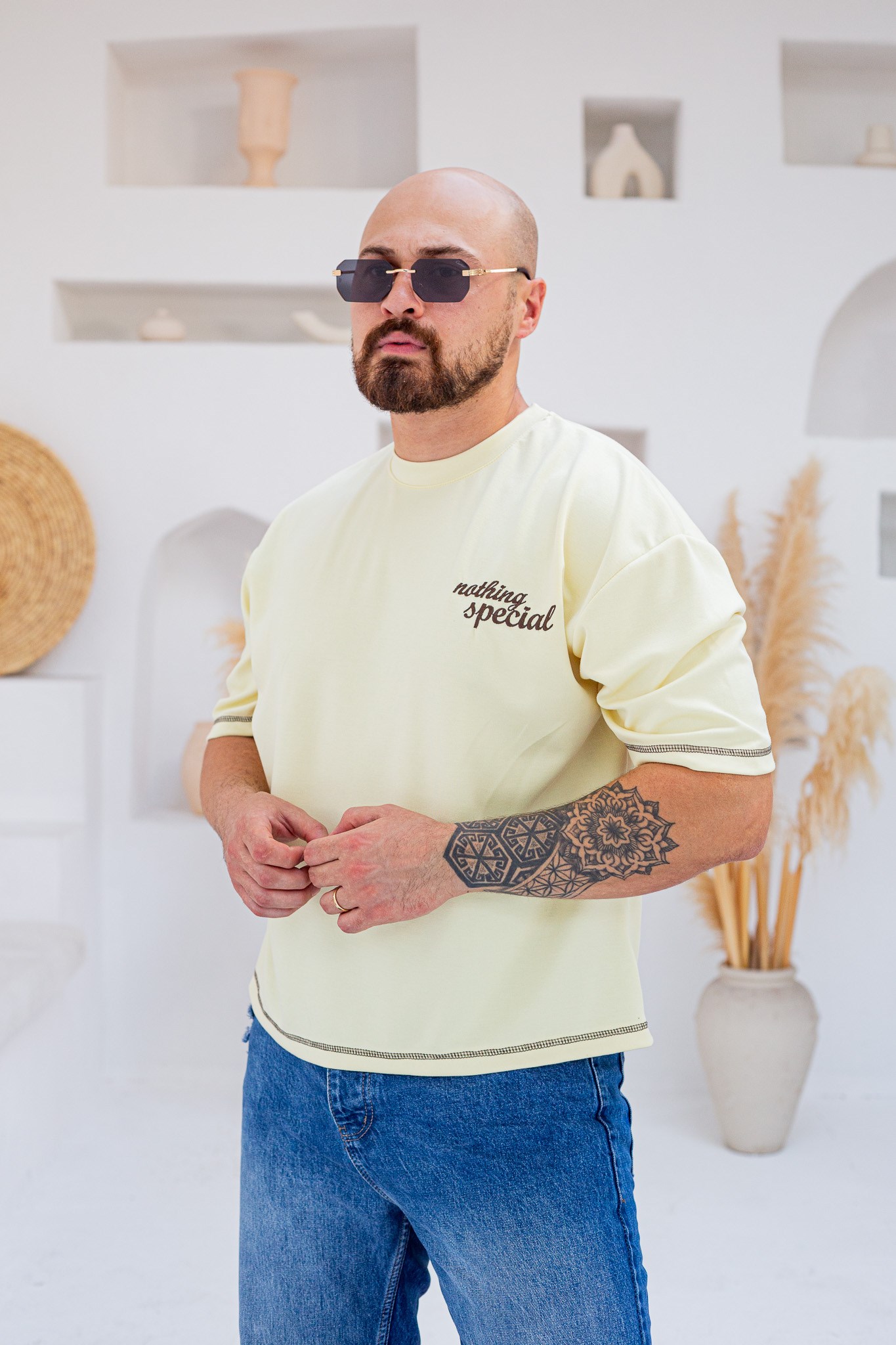 Kontrast Dikiş Detaylı Oysho Kumaş Nakışlı Oversize T-Shirt (TSSA102)