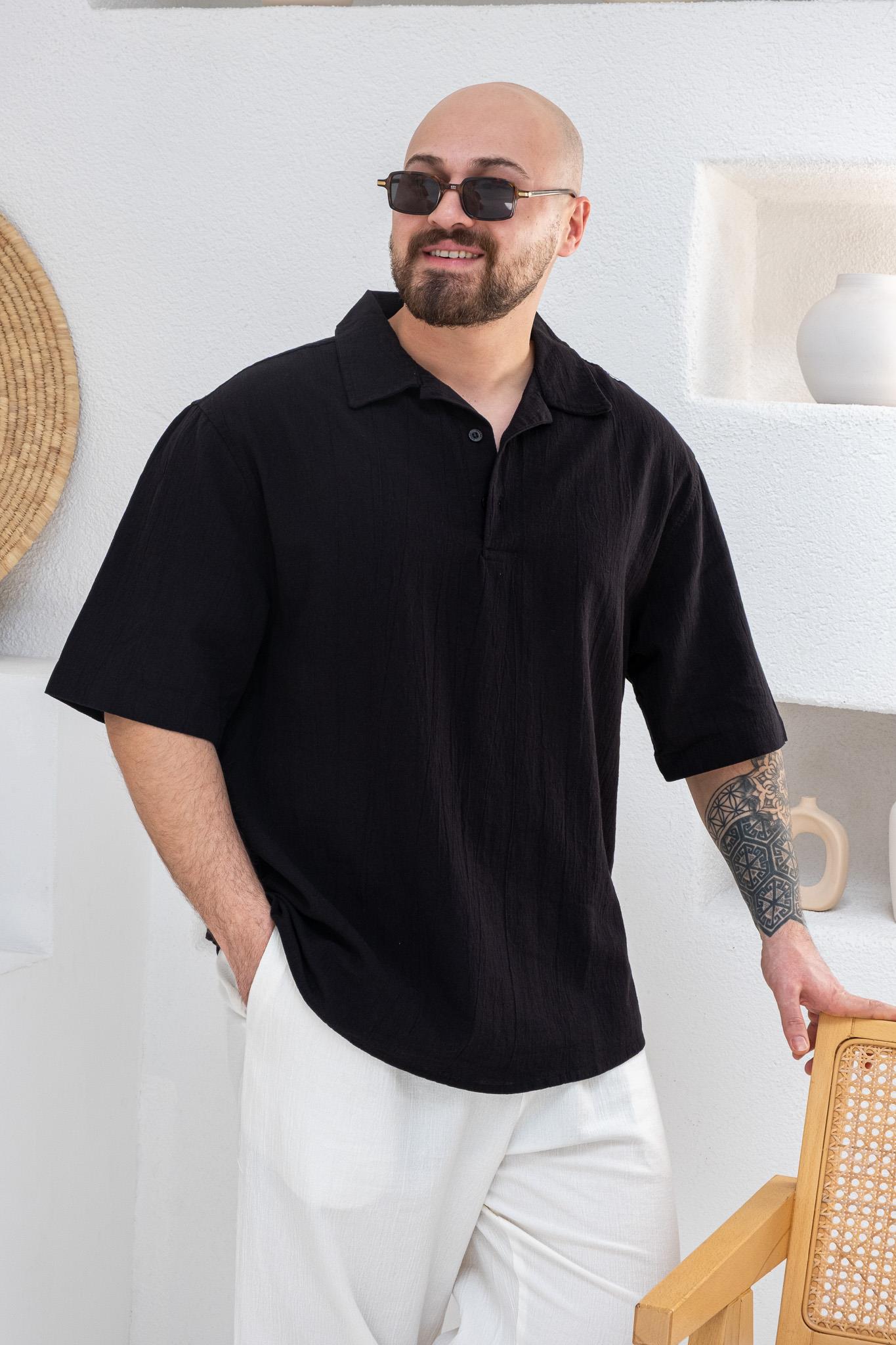 Krinkıl Kumaş Rahat Kalıp Polo Yaka T-Shirt (TSS42)